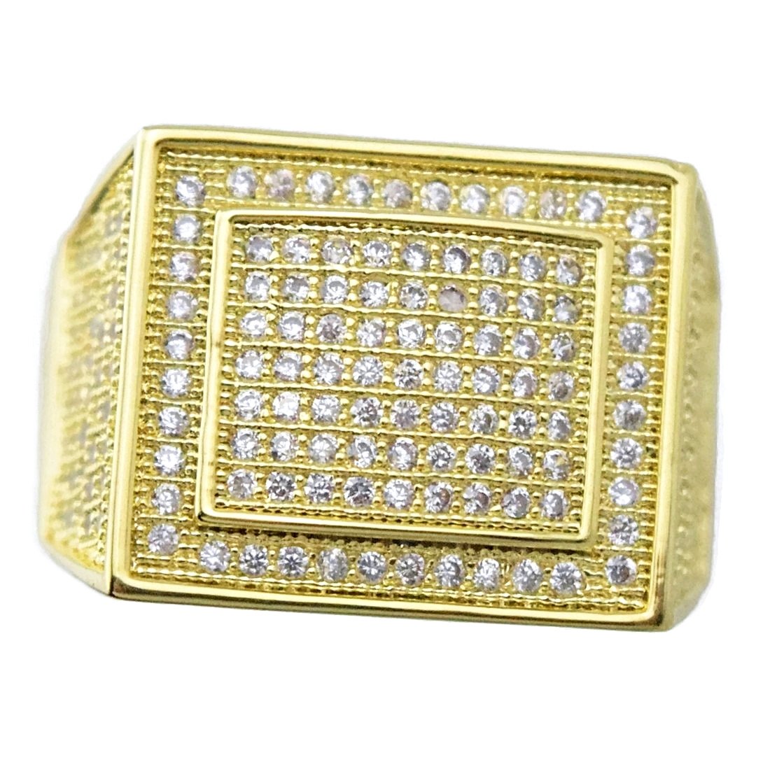 Bling Cartel Hip Hop Ring for Men - Iced Rectangular Micro Pave Cubic Zirconia CZ Gold Tone Band | Perfect for Rap Artists, Streetwear Fashion & Hip Hop Jewelry Collection
