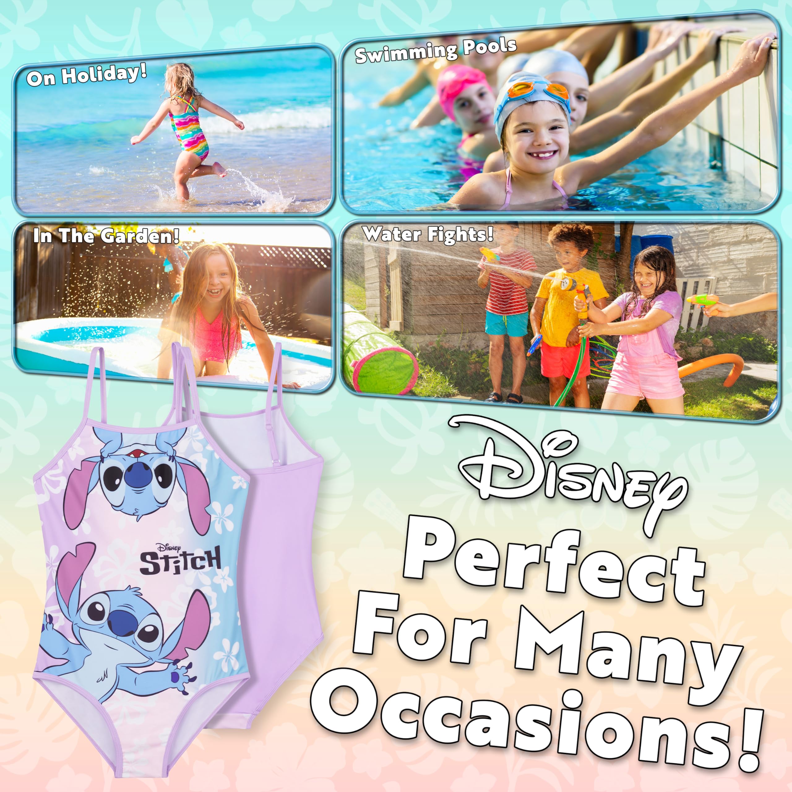 Disney Stitch Girls One Piece Swimsuit - Stretchy Comfortable Swimwear for Beach, Pool & Summer Vacation | Perfect for Swimming Lessons, Water Parks & Tropical Getaways