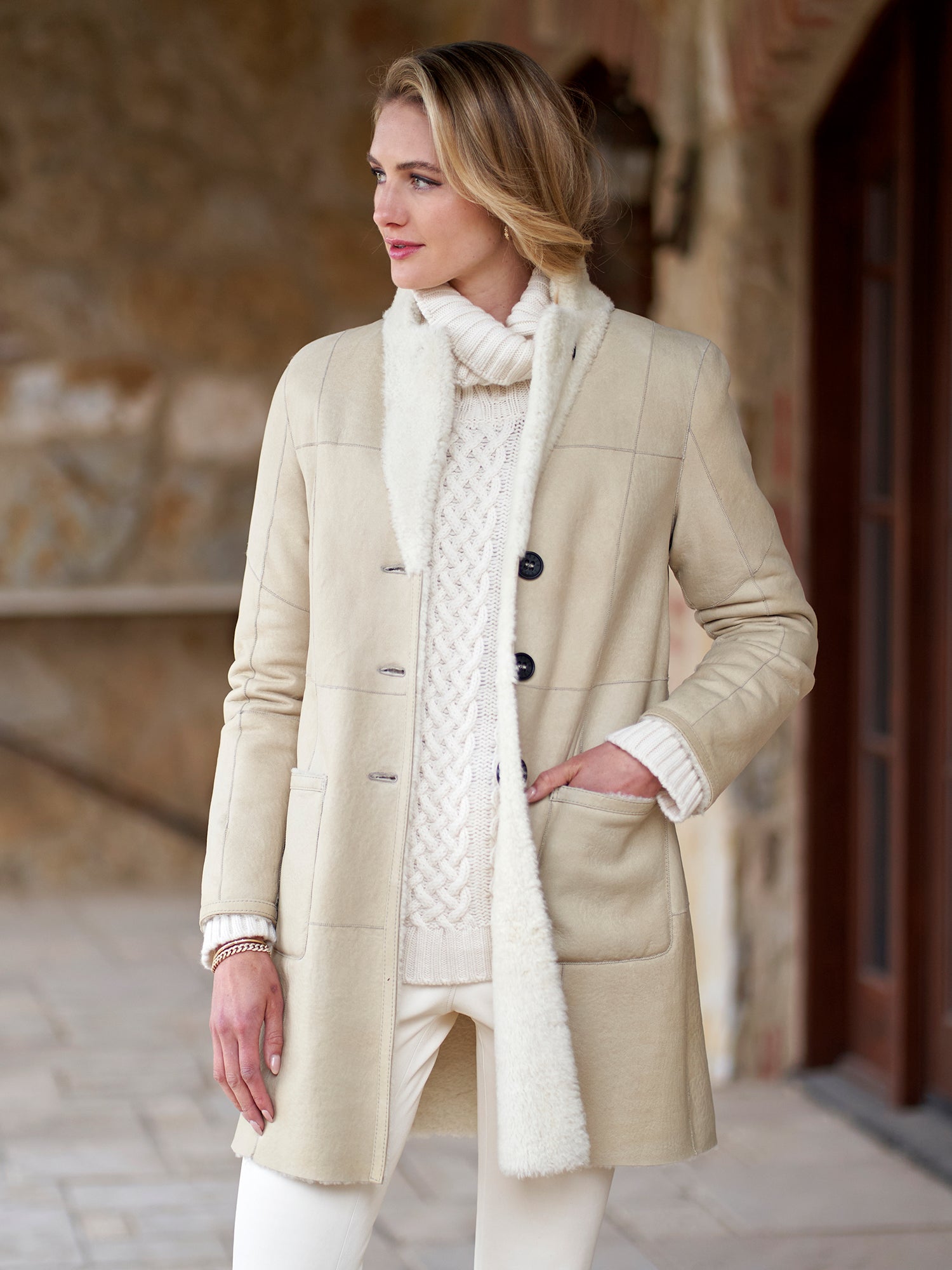 Dunja Reversible Shearling Coat for Women - Winter Warm Faux Fur Jacket with Hood | Cozy Outerwear for Cold Weather, Travel & Casual Outings
