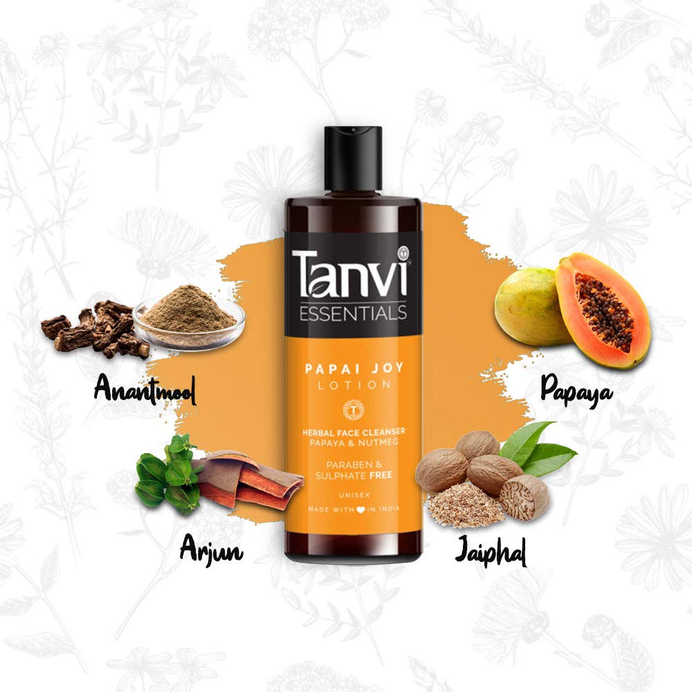 Tanvi Essentials Papaya Joy Lotion - 100% Natural Herbal Face Cleanser for Men & Women, Sulphate & Paraben Free, GMP Certified, Made in India - Perfect for Daily Skincare Routine & Acne-Prone Skin