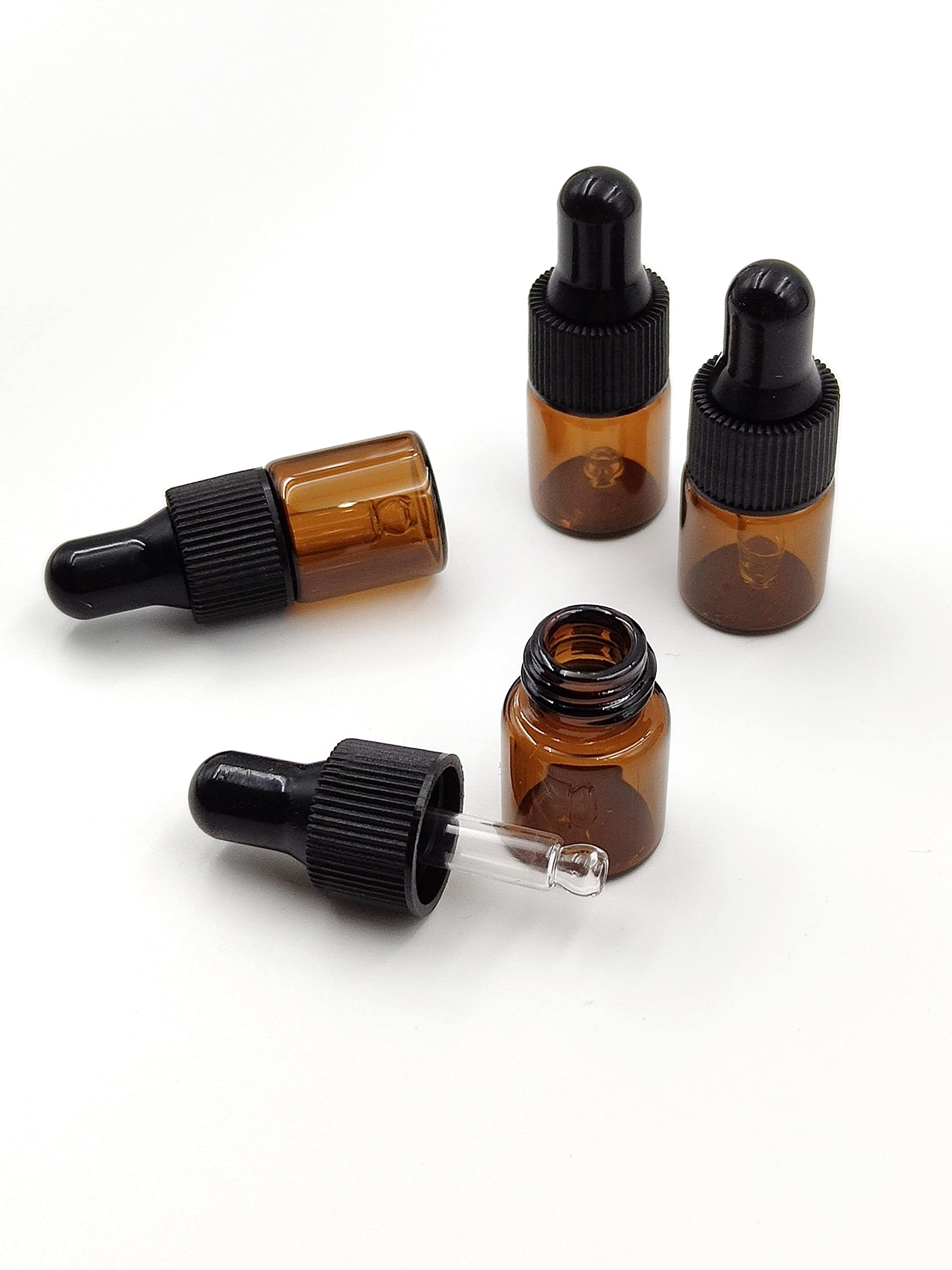 15 Pack 2ml Amber Glass Dropper Bottles for Essential Oils & Cosmetics - Travel Size for DIY & Samples