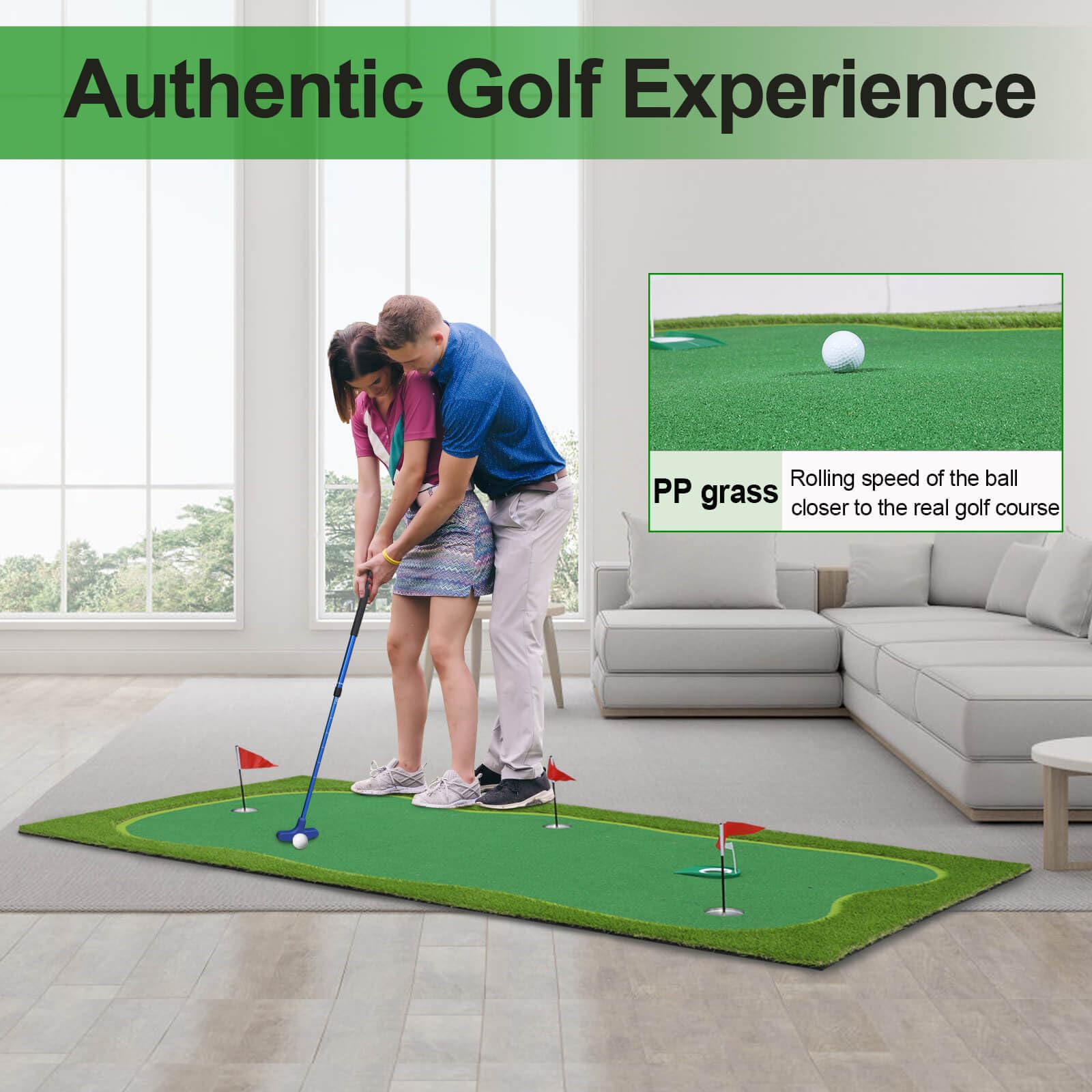 Professional Golf Putting Green Mat with Putter, Movable Cup & Slope Pad - Indoor/Outdoor Golf Training Aid for Home Practice & Backyard Drills