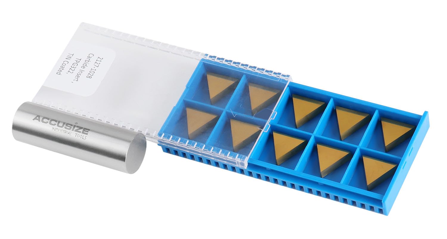 Accusize TPG322 Tin Coated Carbide Inserts - 60 Pc Set for CNC Lathe Turning Tools | Industrial Metal Cutting Inserts | Perfect for Machining Steel, Cast Iron & Alloy Materials