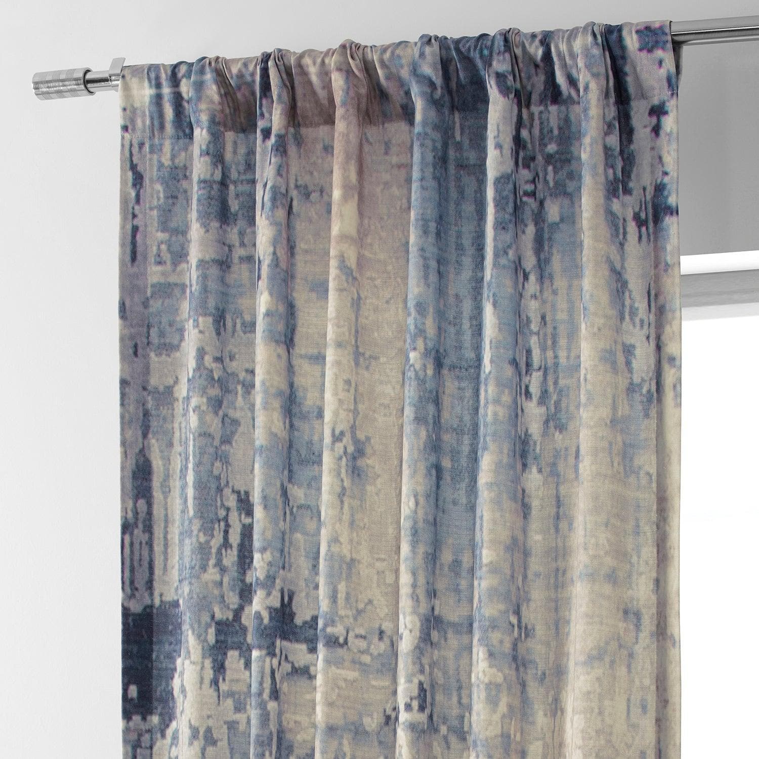 Lake Blue Abstract Textured Printed Cotton Curtains for Living Room & Bedroom - Modern Window Drapes with Artistic Design for Home Decor