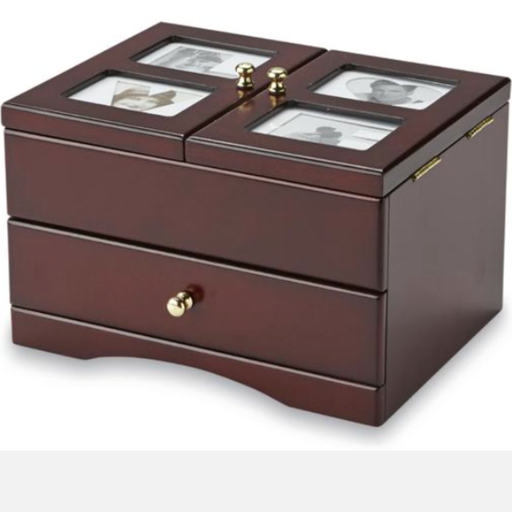 Jaclyn Smith Wooden Jewelry Box with Photo Frame - Handcrafted Keepsake Organizer for Necklaces, Rings & Treasures - Perfect for Gifts, Home Decor & Memory Display