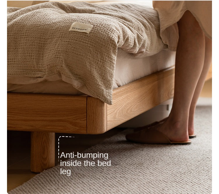 Solid Oak Wood Modern Floating Bed Frame - Queen Size, Sturdy Platform Bed with LED Lights for Bedroom, Living Room, Guest Room