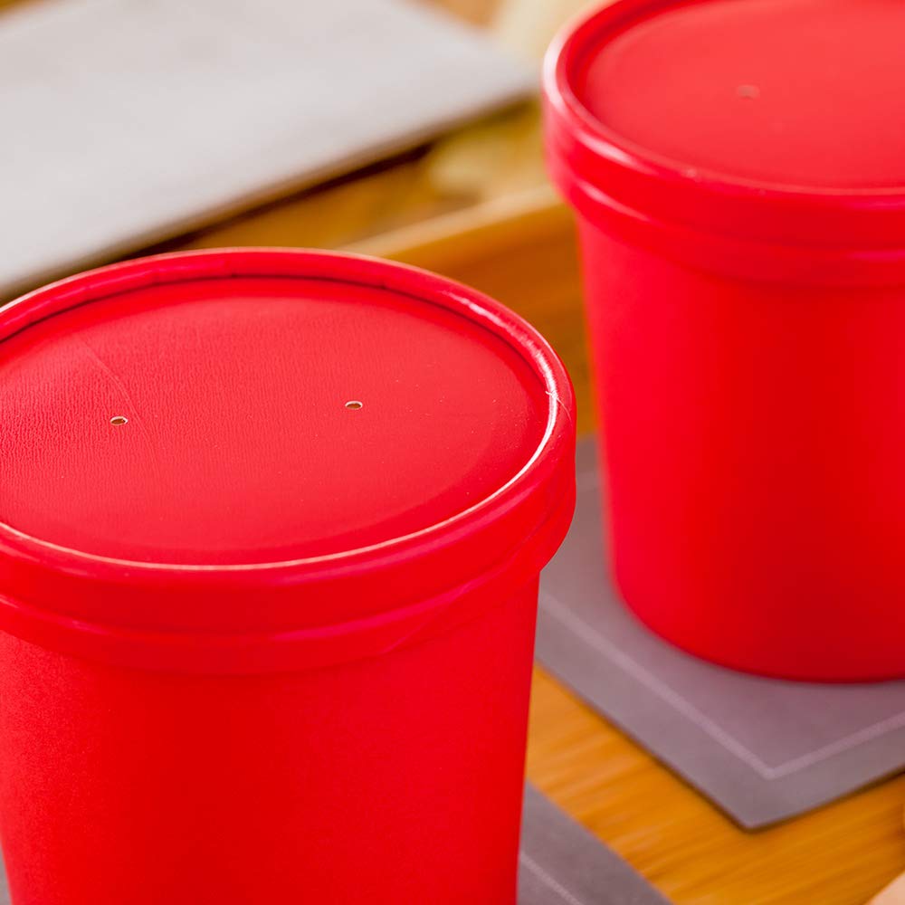 Restaurantware Bio Tek Vented Lids - 25 Pack for 8oz & 12oz Paper Soup Containers | Microwave Safe Red Lids for Hot & Cold Foods | Perfect for Takeout, Catering & Food Service