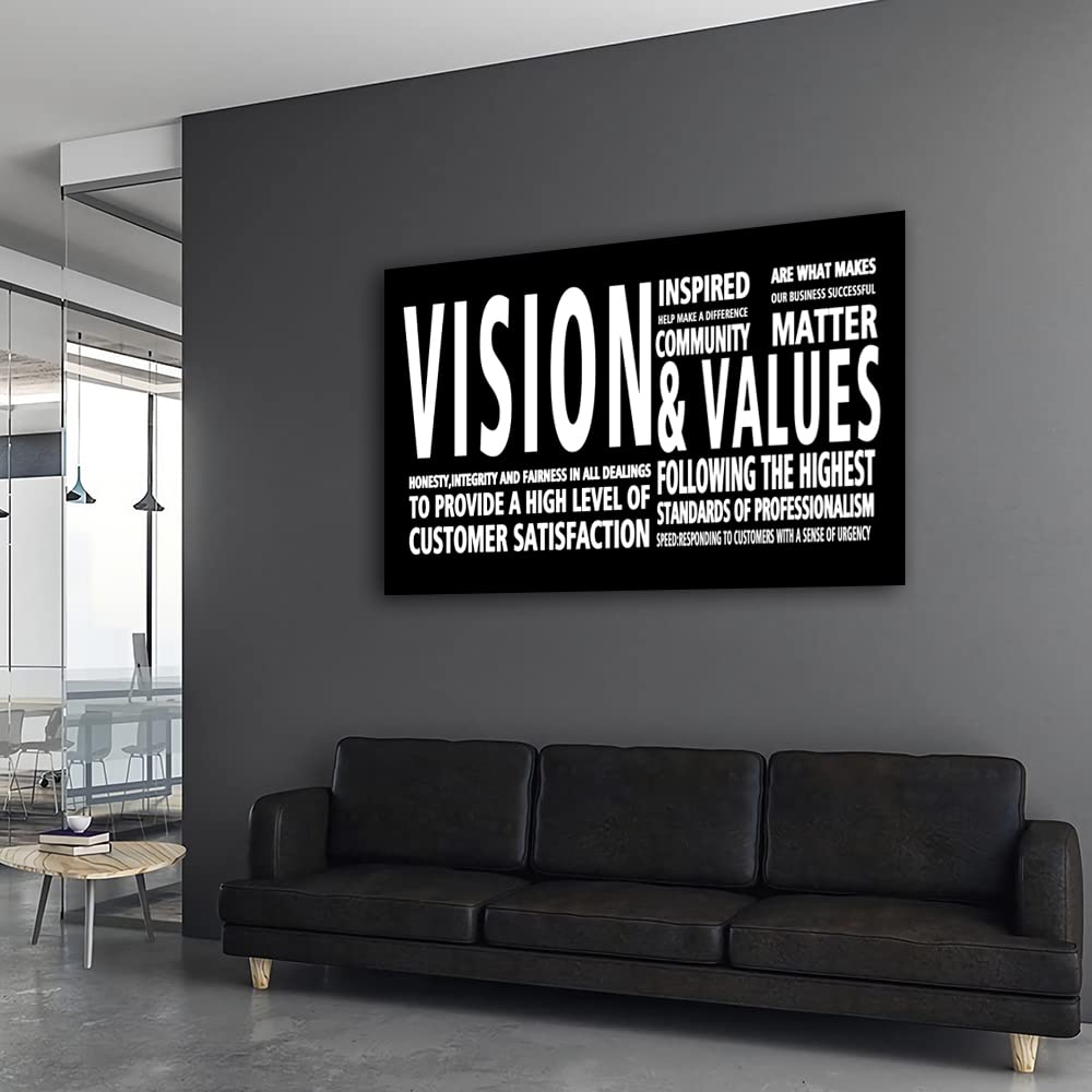 Vision & Values Motivational Office Wall Art - Inspirational Business Quotes Canvas Decor for Entrepreneurs - Modern Large Framed Paintings Easy to Hang - Perfect for Home Office, Conference Rooms & Workspace Decor