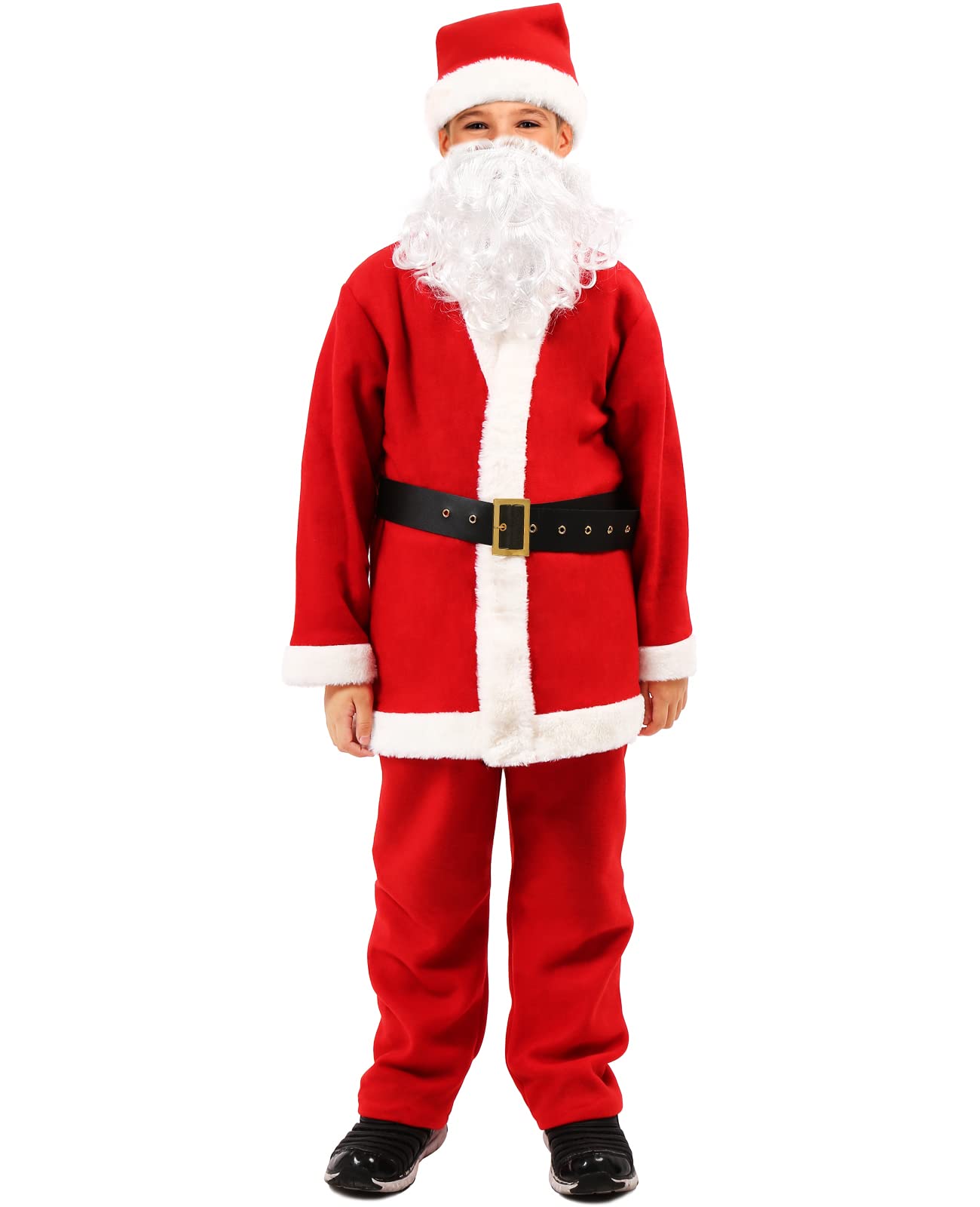 Kids Santa Costume Set - Velvet Santa Claus Suit for Boys & Girls (6PCS, Large) | Christmas Party Outfit, Holiday Photo Shoot, School Play Costume