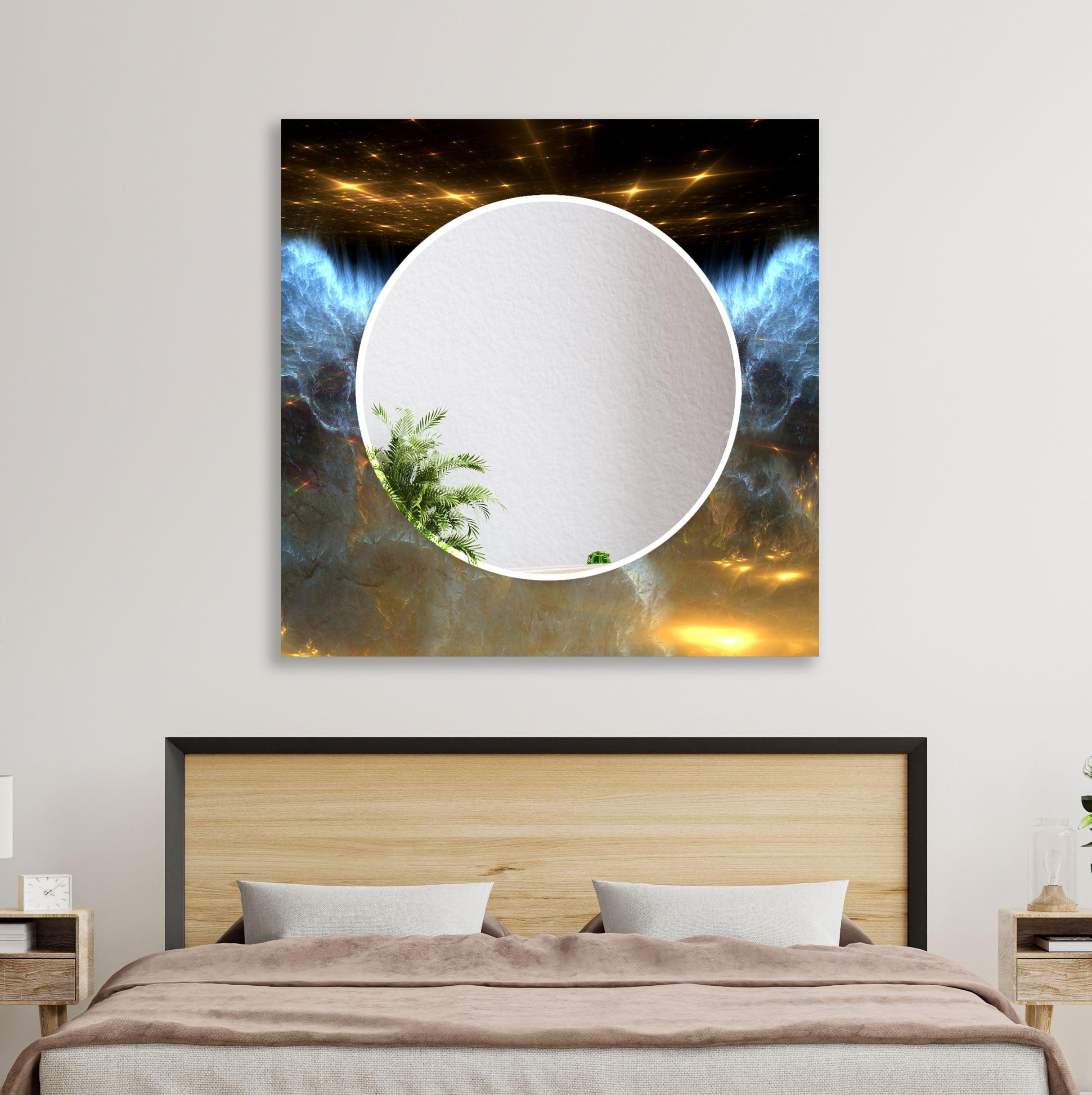 Black Gold Space Wall Mirror - Modern Decorative Mirror for Living Room, Bedroom & Bathroom - Stylish Home Decor & Vanity Mirror