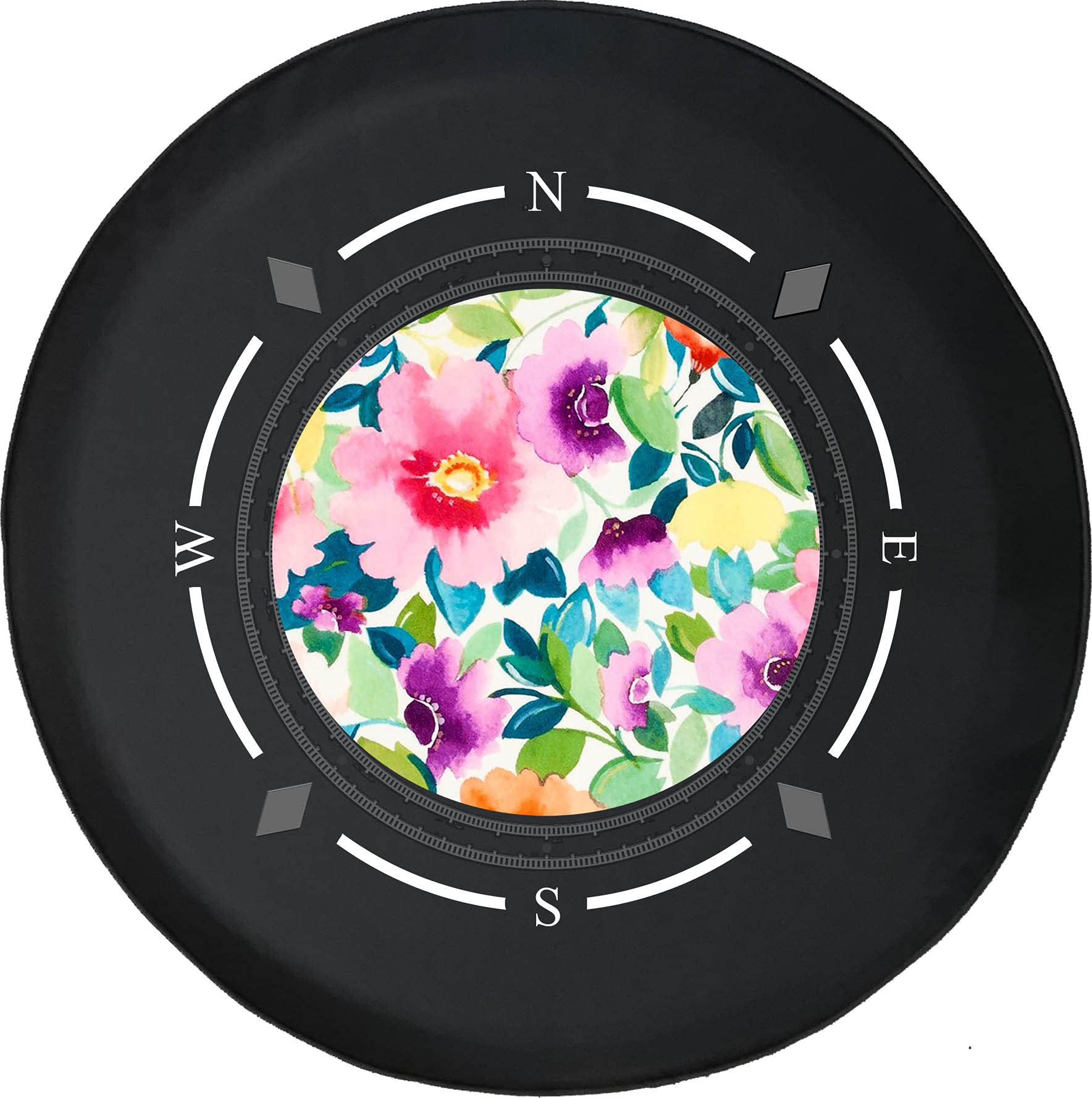 American Unlimited Spare Tire Cover with Compass & Watercolor Flowers Design - Universal Fit for SUV, Trailer, RV Accessories & Most Vehicles - Perfect for Outdoor Adventures, Camping & Road Trips