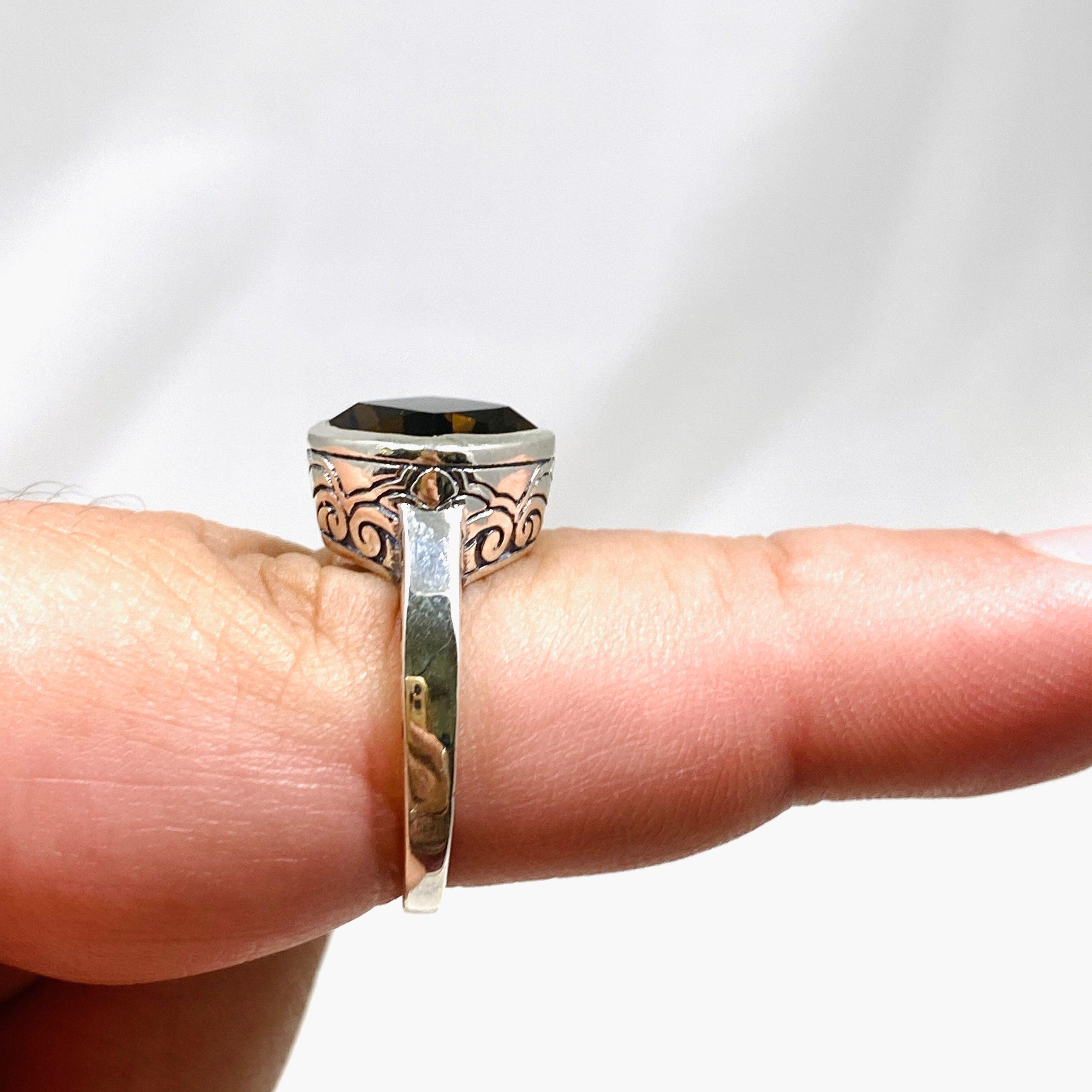 Smokey Quartz Boho Style Square Ring R3911 - Elegant Bohemian Jewelry for Women, Perfect for Casual Wear, Parties & Gifts