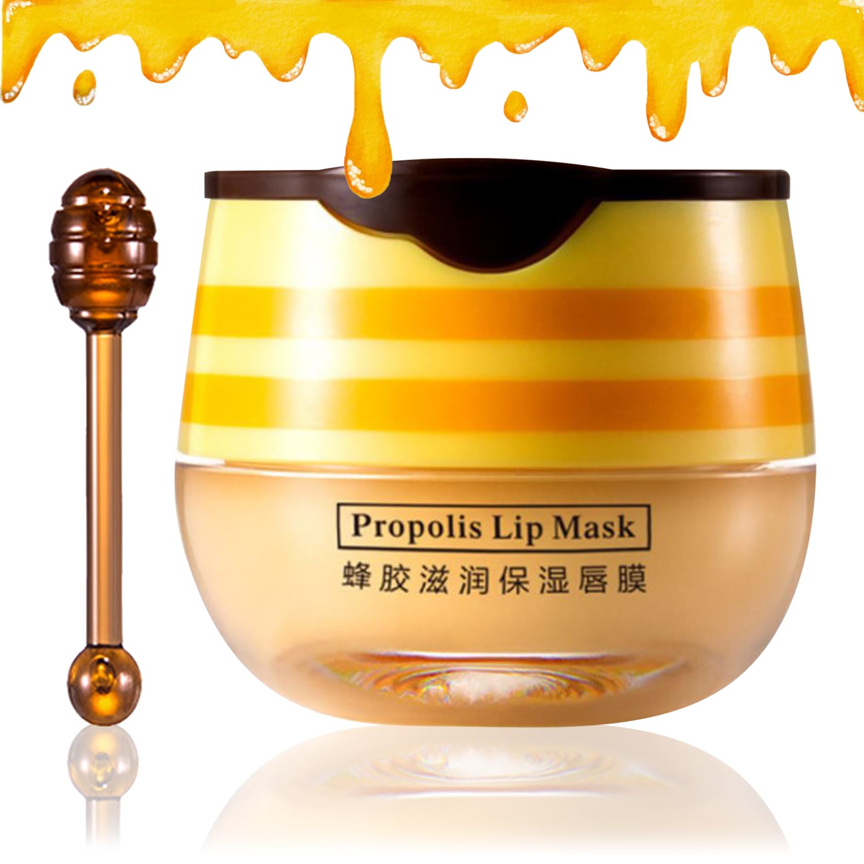 Honey Propolis Lip Balm for Dry & Cracked Lips - Moisturizing Lip Treatment with Hydrating Formula to Reduce Lip Lines & Exfoliate - Includes Lip Brush for Overnight Sleeping Mask | Perfect for Winter Care & Daily Lip Hydration