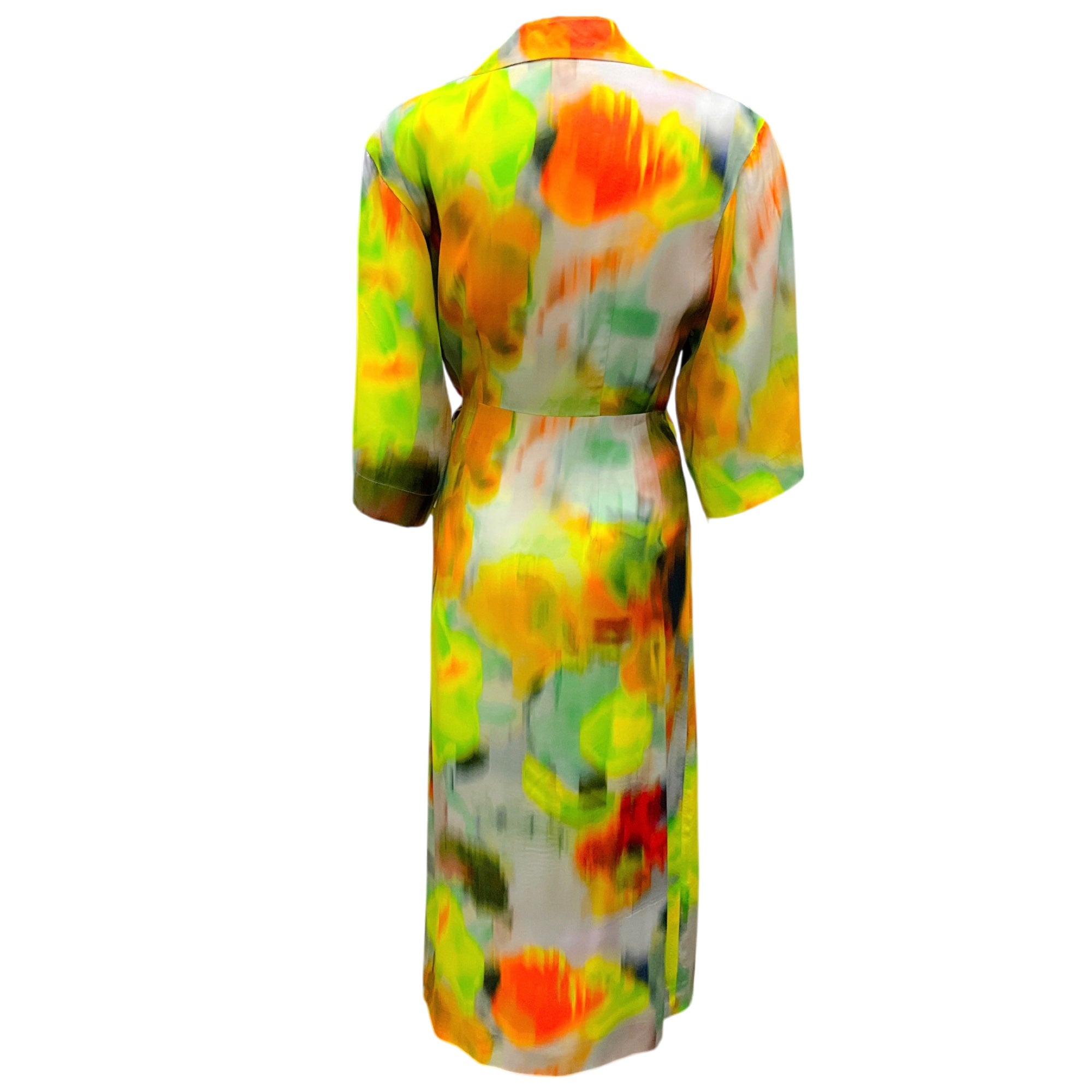 Dries van Noten Neon Yellow Multi Tie Dye Belted Wrap Dress - Women's Fashion for Parties & Special Occasions