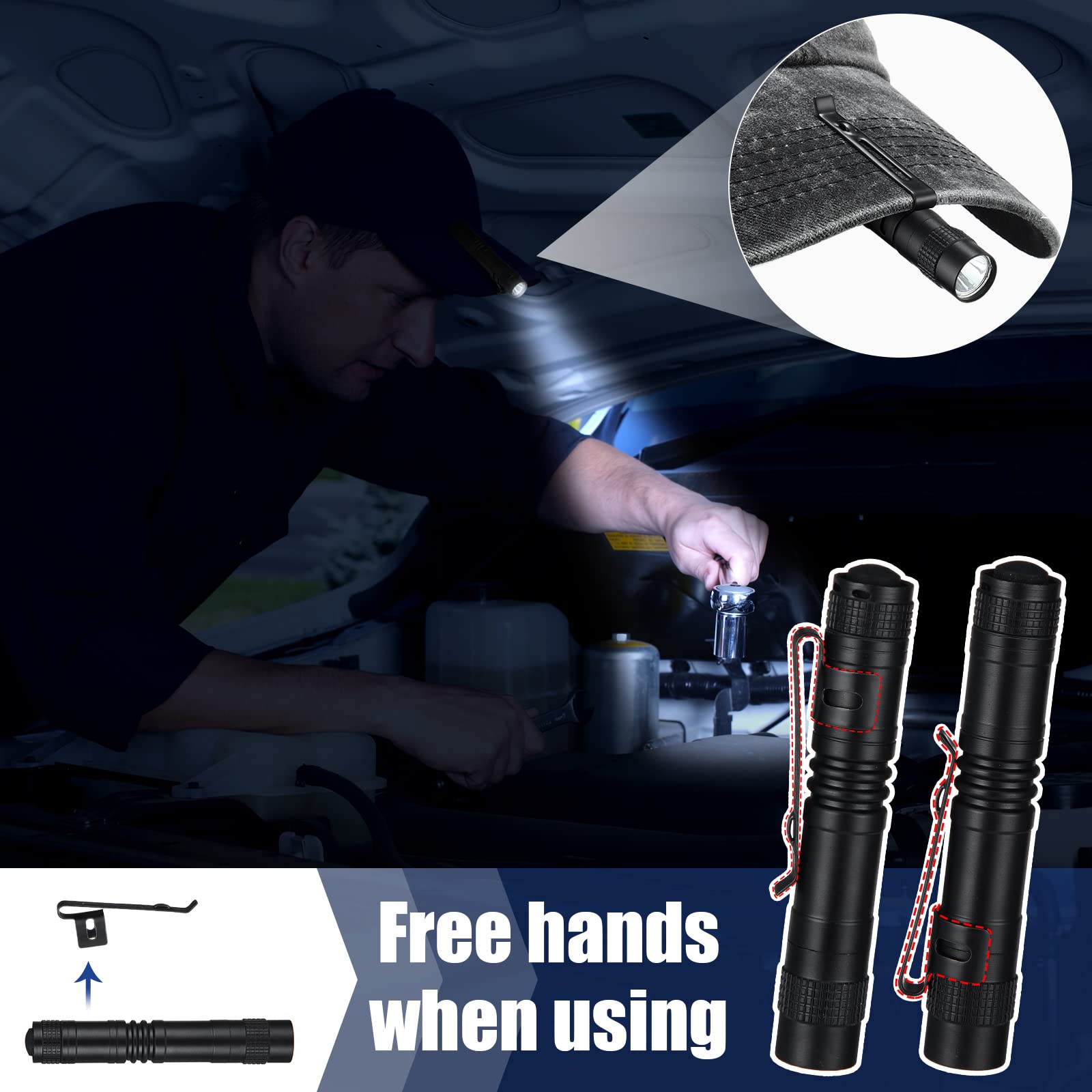 Hortsun 20 Pack Mini LED Pen Light Flashlights - Ultra Slim Pocket Flashlight with Clip, Small Handheld Torch for Emergency, Camping, Hiking, Reading - No Battery Included (Black, 3.54 Inch) - Perfect Christmas Gift, Stocking Stuffer & Everyday Carry Essential
