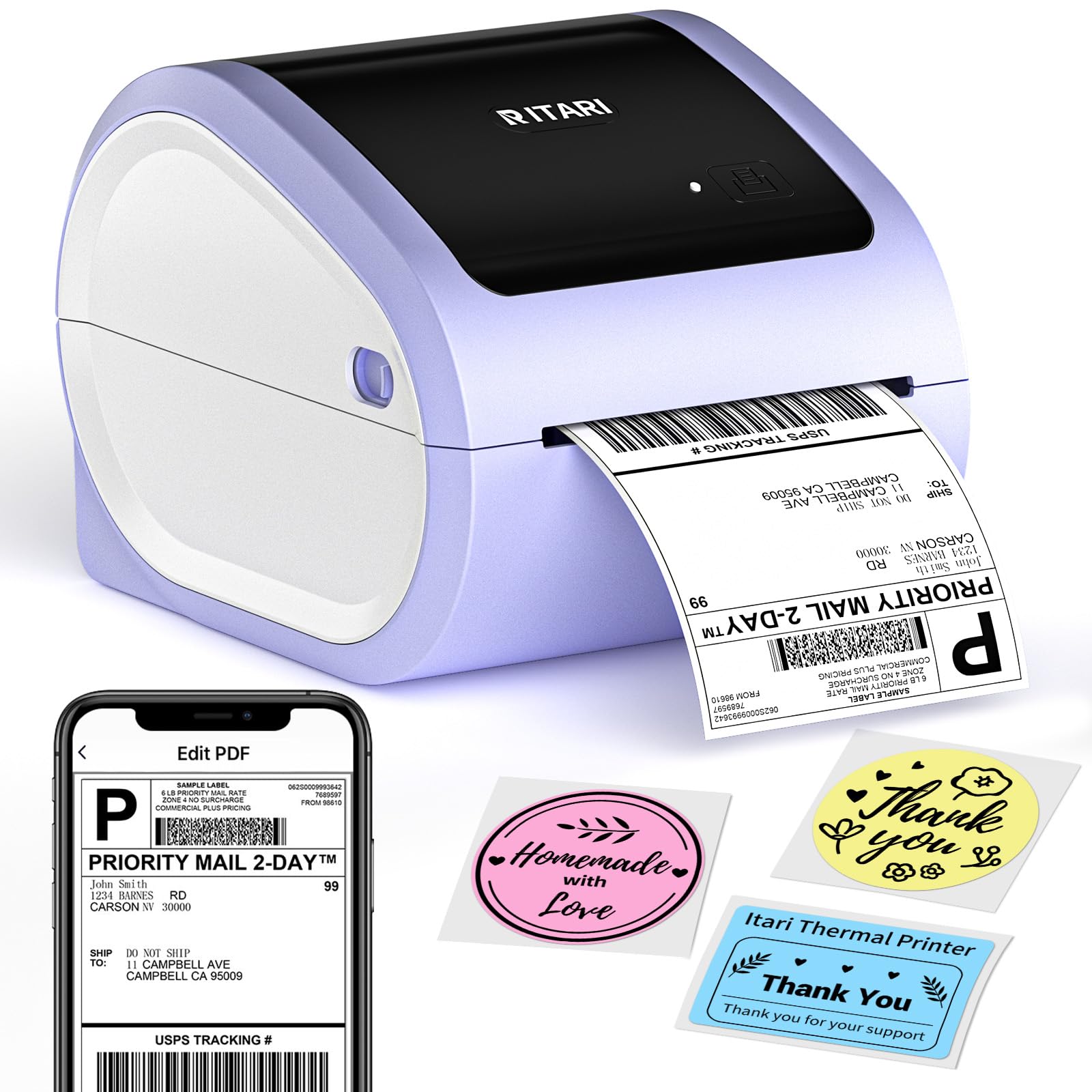 Wireless 4x6 Bluetooth Thermal Shipping Label Printer - Compatible with Etsy, Shopify, UPS - Perfect for Small Business & E-commerce Package Shipping | Use for Online Stores, Home Businesses & Logistics