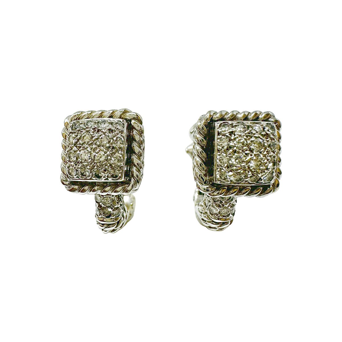 18K White Gold Diamond Earrings with Elegant Rope Design - Perfect for Weddings, Anniversaries & Special Occasions