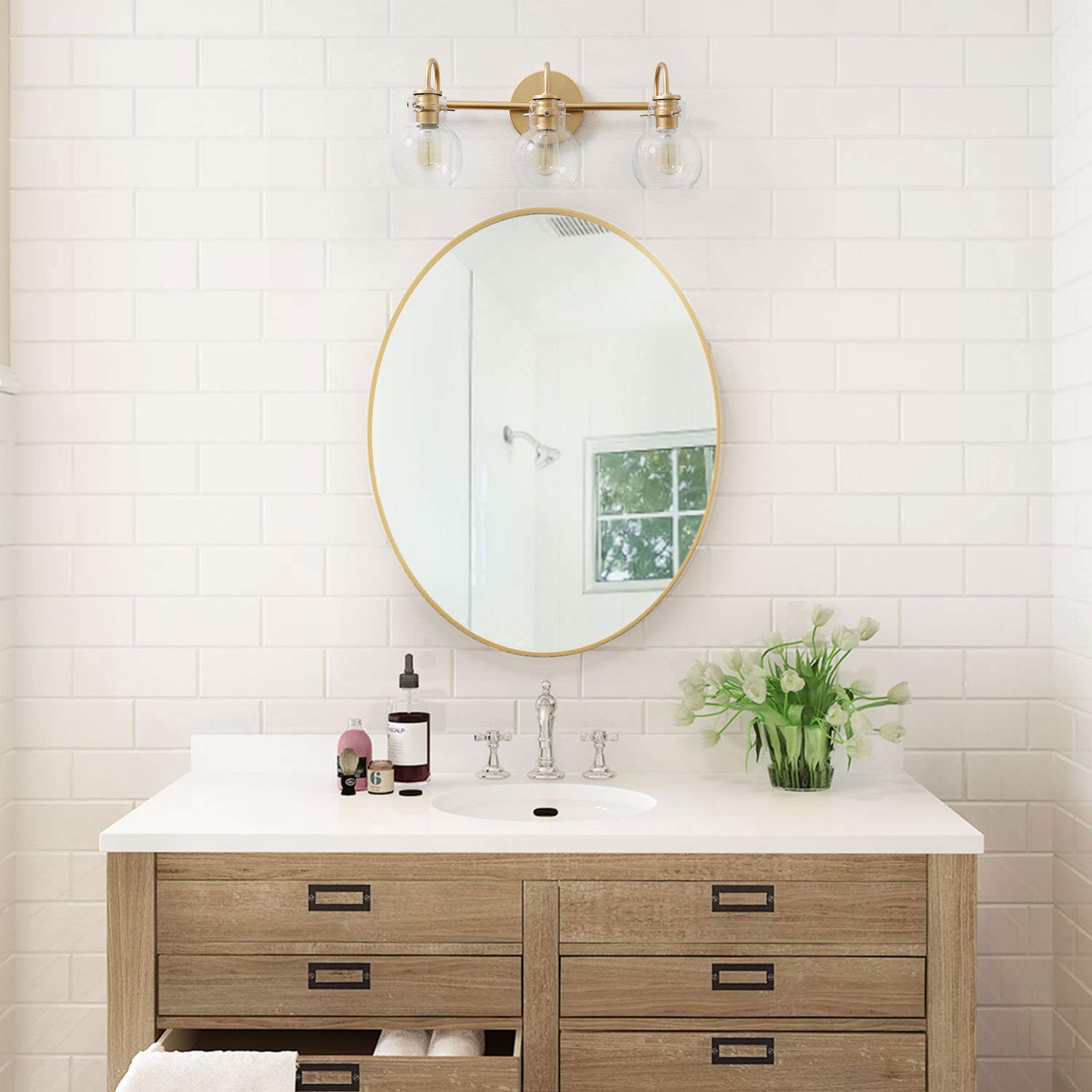 KSANA Gold Bathroom Vanity Light Fixtures with Clear Glass Shade - 22”x7”x9” Modern LED Wall Sconce for Bathroom, Powder Room & Dressing Area