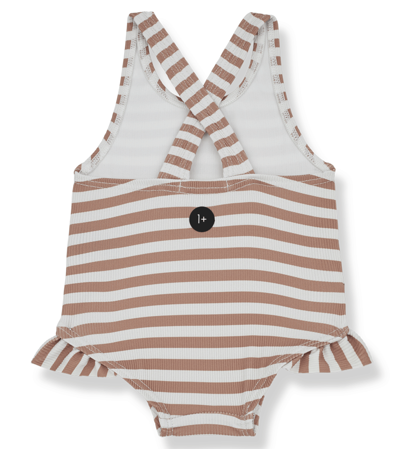 1+ in the Family Striped Apricot Margherita Swimsuit - Women's One Piece Bathing Suit for Beach, Pool & Summer Vacation
