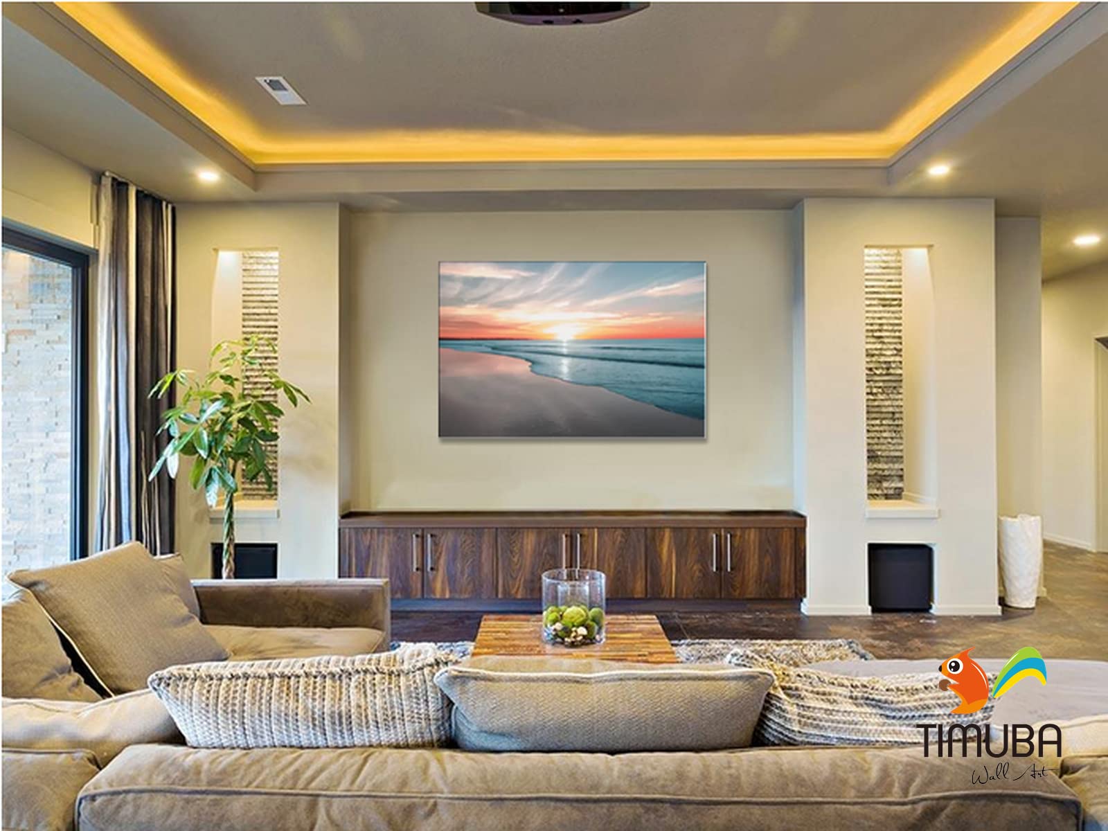 Beach Wall Art Decor - Ocean Sunset Canvas Print for Bathroom & Bedroom - Coastal Themed Home Decor 32x48 Inches - Perfect for Beach House, Vacation Rental or Coastal Style Interior Design