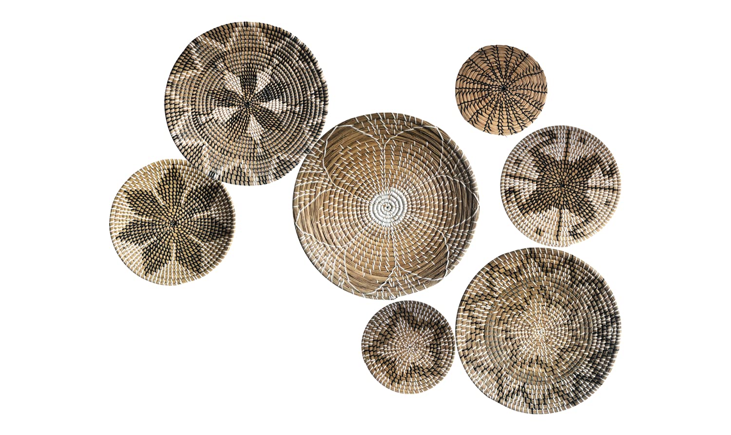Handmade Woven Wall Baskets Set of 7 - Boho Rattan Wall Decor, Wicker Wall Art & Tray for Home Decor - Perfect Boho Gift for Mom, Housewarming, Living Room & Bedroom Decoration
