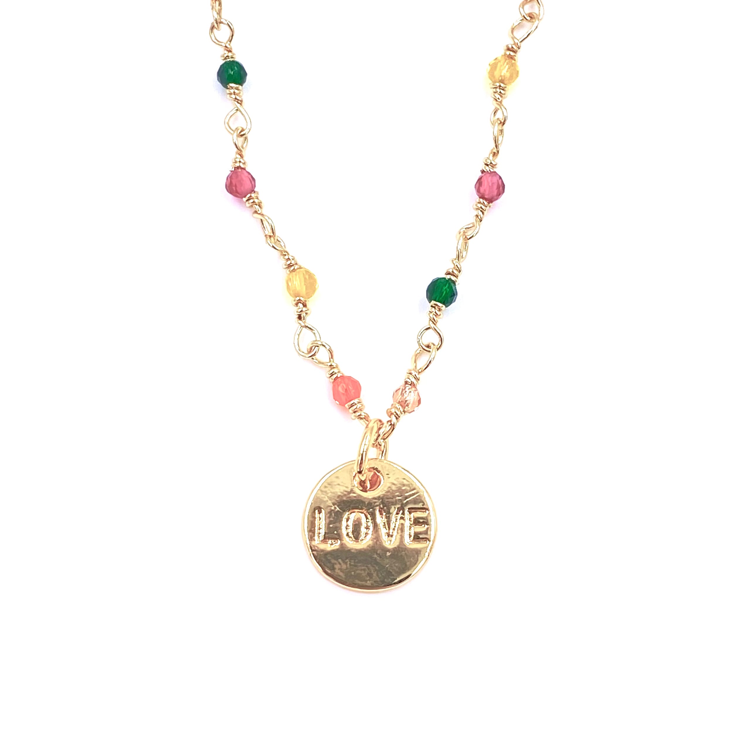 Ashley Gold Stainless Steel Gold Plated Semi-Precious Beads Necklace with Love Pendant - Perfect for Valentine's Day Gifts, Anniversary Presents & Romantic Occasions