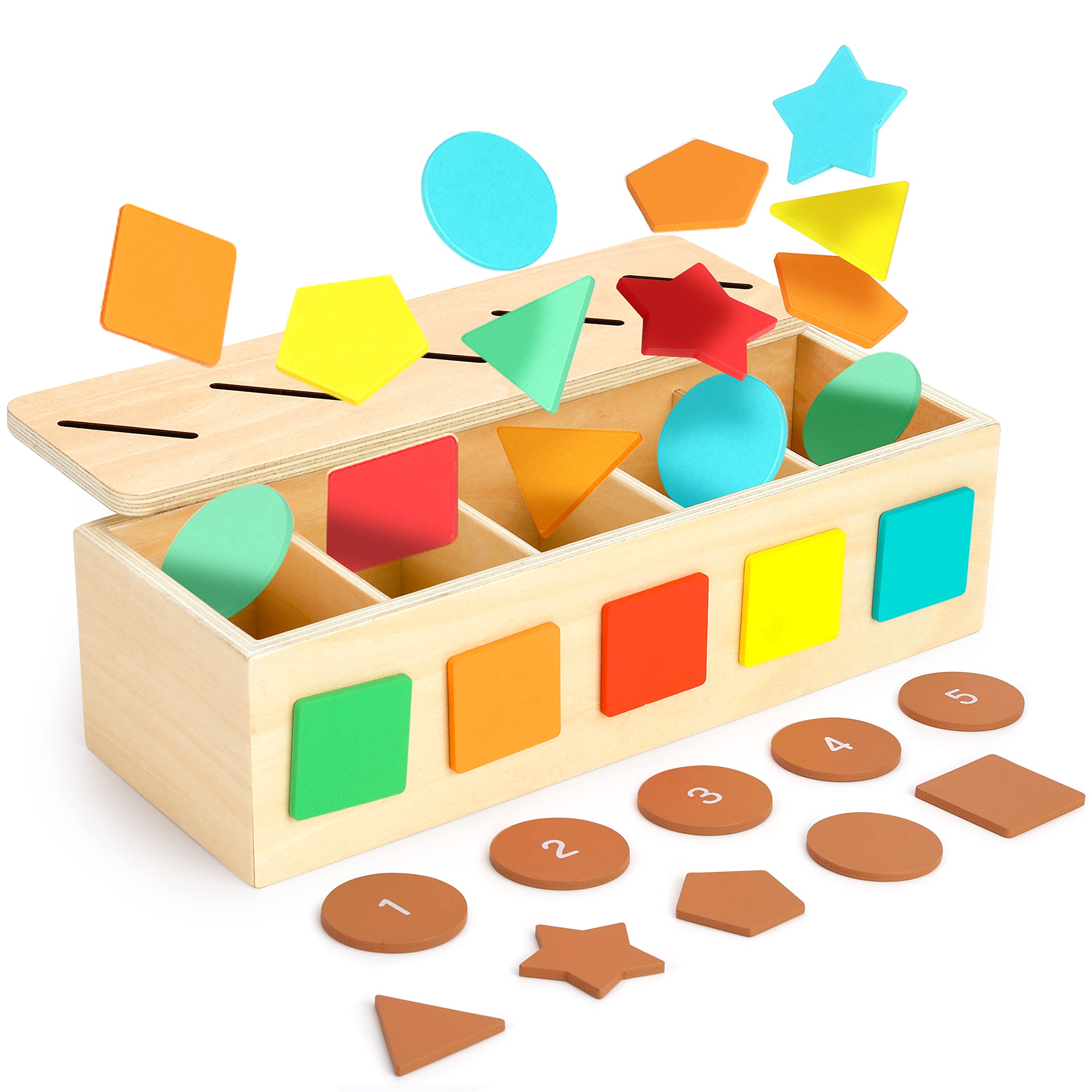 Montessori Wooden Sorting Toy - Color & Number Matching Box for Toddlers 1-3 Years - Fine Motor Skills & Early Learning Activity for Kids