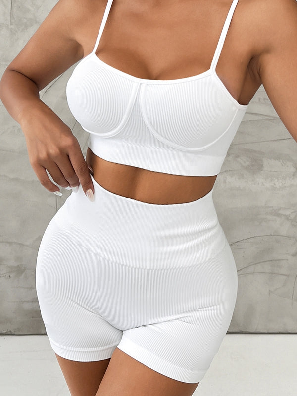 ZASUWA Women's Ribbed Push Up Sports Bra & Shorts Set - Gym Workout, Running, Yoga Activewear