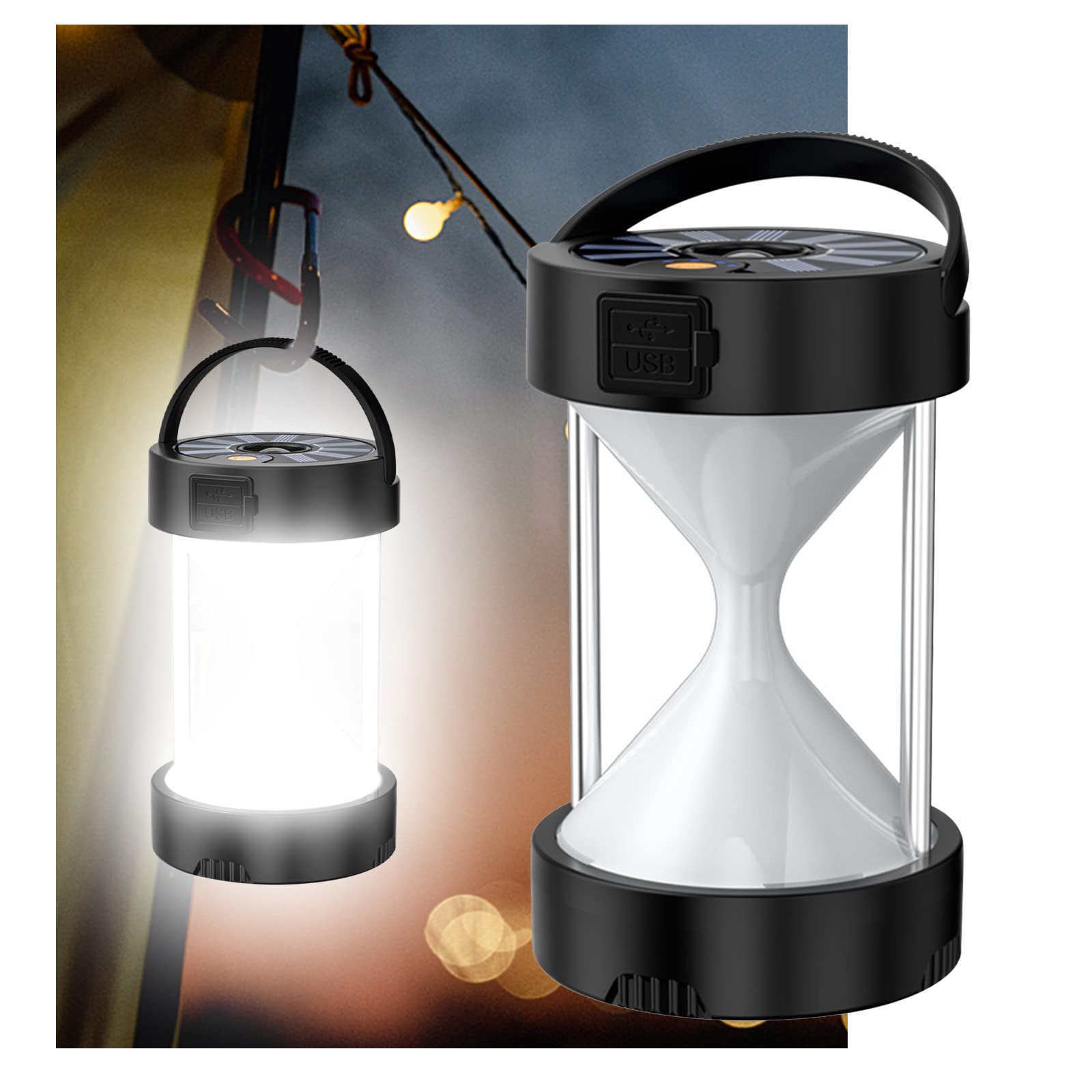 Portable Solar LED Camping Lantern - USB Type-C Rechargeable, Waterproof, 360° Adjustable Bright Light for Outdoor, Emergency, Hiking & Tent Use