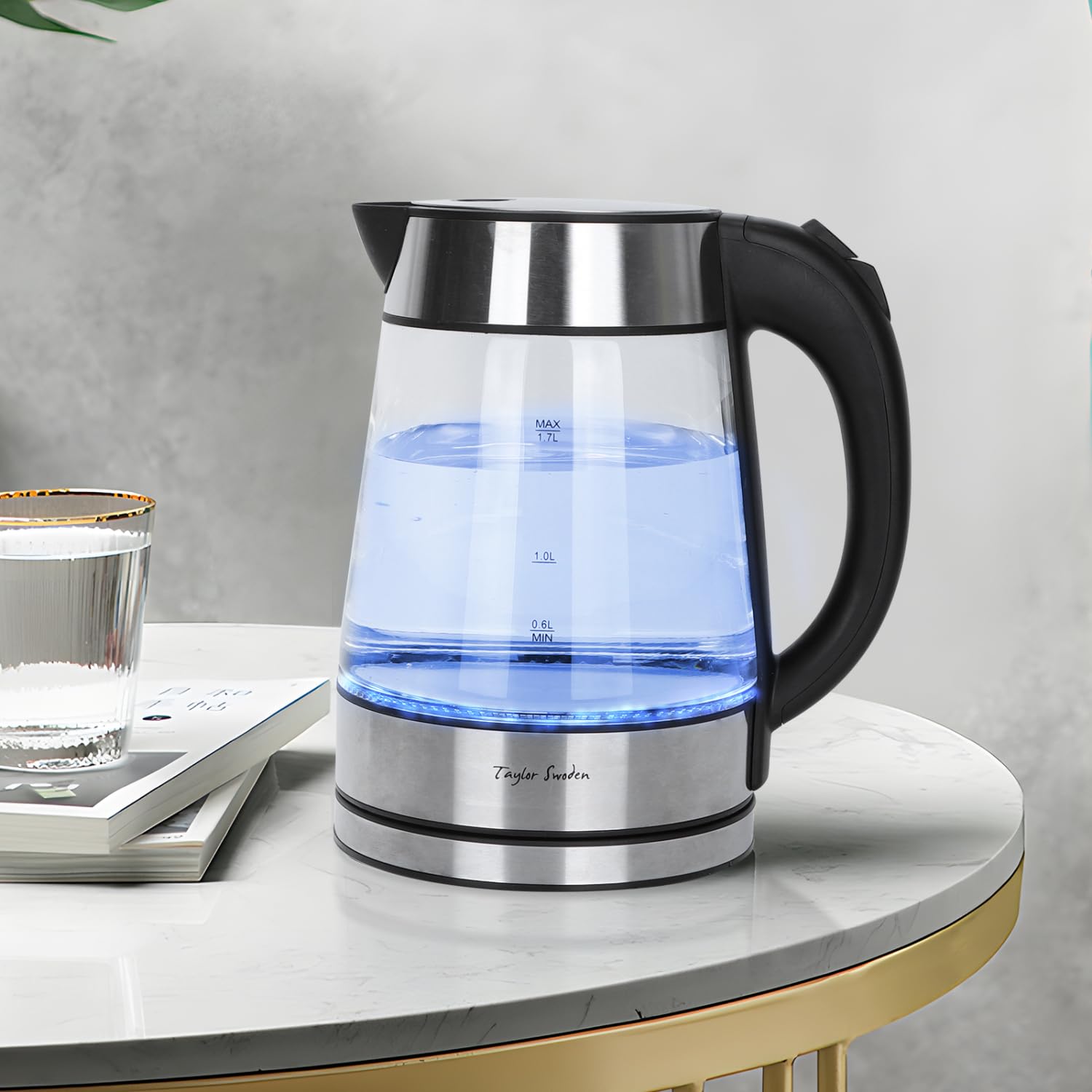 Taylor Swoden 1.7L Electric Glass Kettle - Fast Boiling Cordless Water Heater for Tea & Coffee with Auto Shut Off & Boil-Dry Protection - Perfect for Home, Office & Dorm Use
