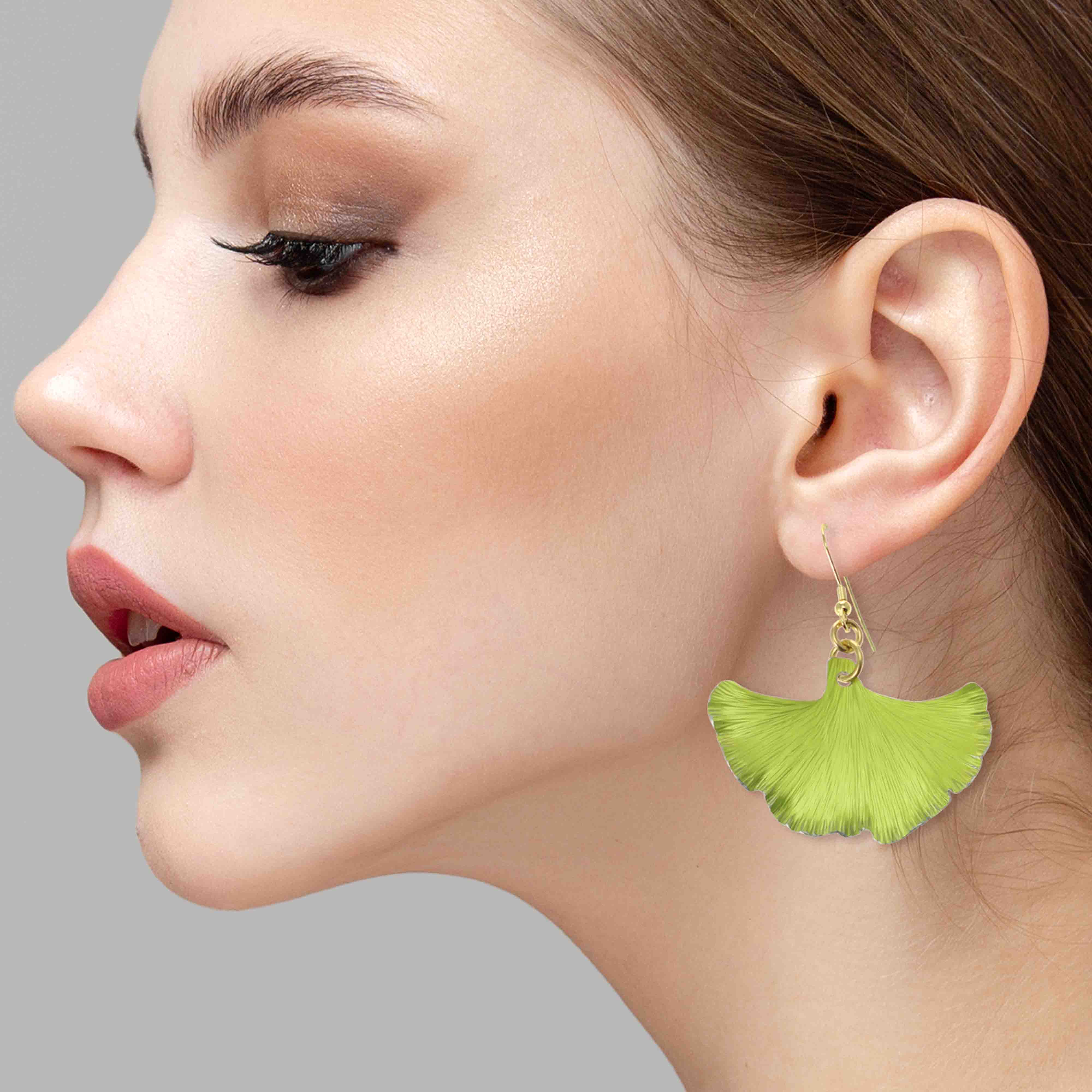 Sour Candy Apple Green Anodized Aluminum Ginkgo Leaf Earrings for Women - Boho Nature-Inspired Jewelry for Everyday Wear & Special Occasions