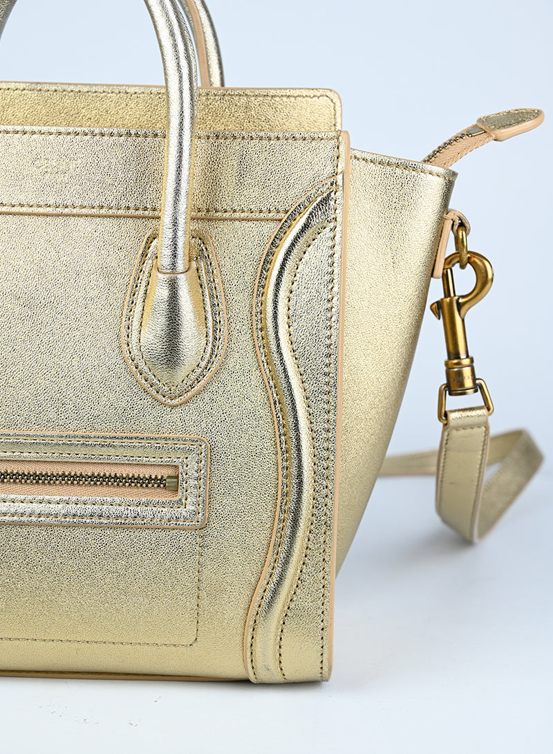 Celine Luggage Nano Handbag in Gold - Luxury Leather Tote for Women, Perfect for Work, Travel & Everyday Use
