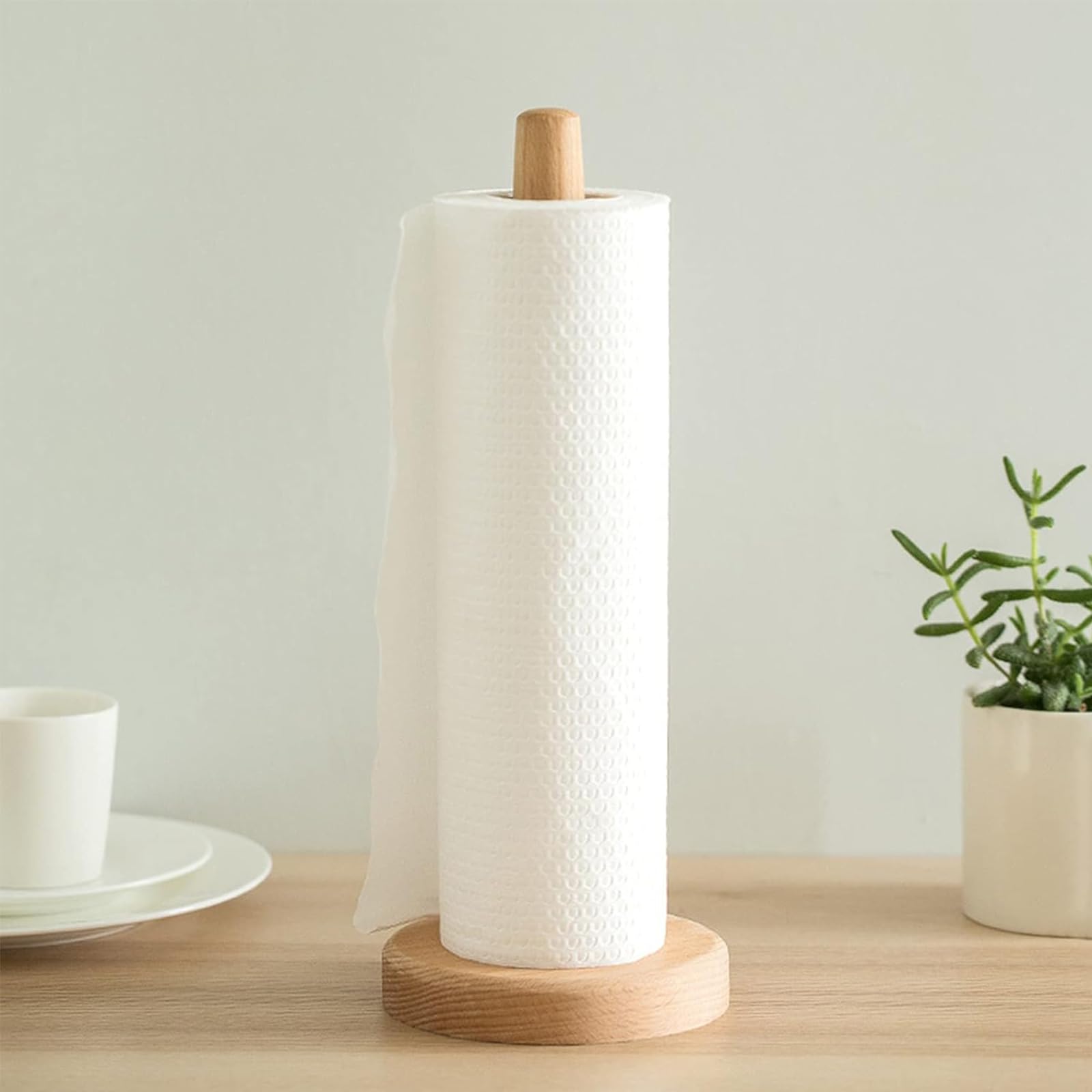 Eco-Friendly Bamboo Paper Towel Holder - Countertop Stand for Kitchen, Bathroom & Office - Fits Standard Paper Rolls - Wooden Organizer with Round Base for Cabinet or Countertop - Perfect for Home, Restaurant & RV Use