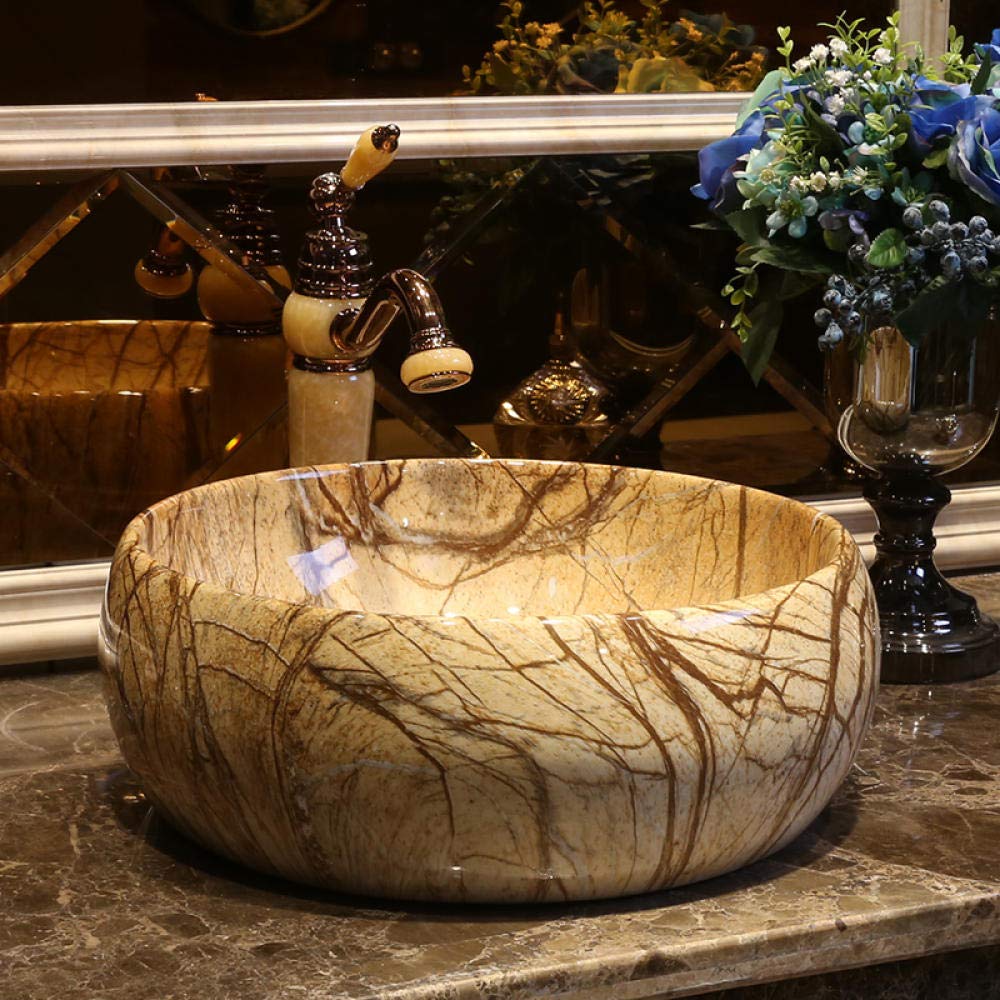 NOALED Handmade Ceramic Countertop Basin - Imitation Stone Art Bathroom Sink for Modern Vanity | Perfect for Powder Rooms, Guest Baths & Luxury Home Decor