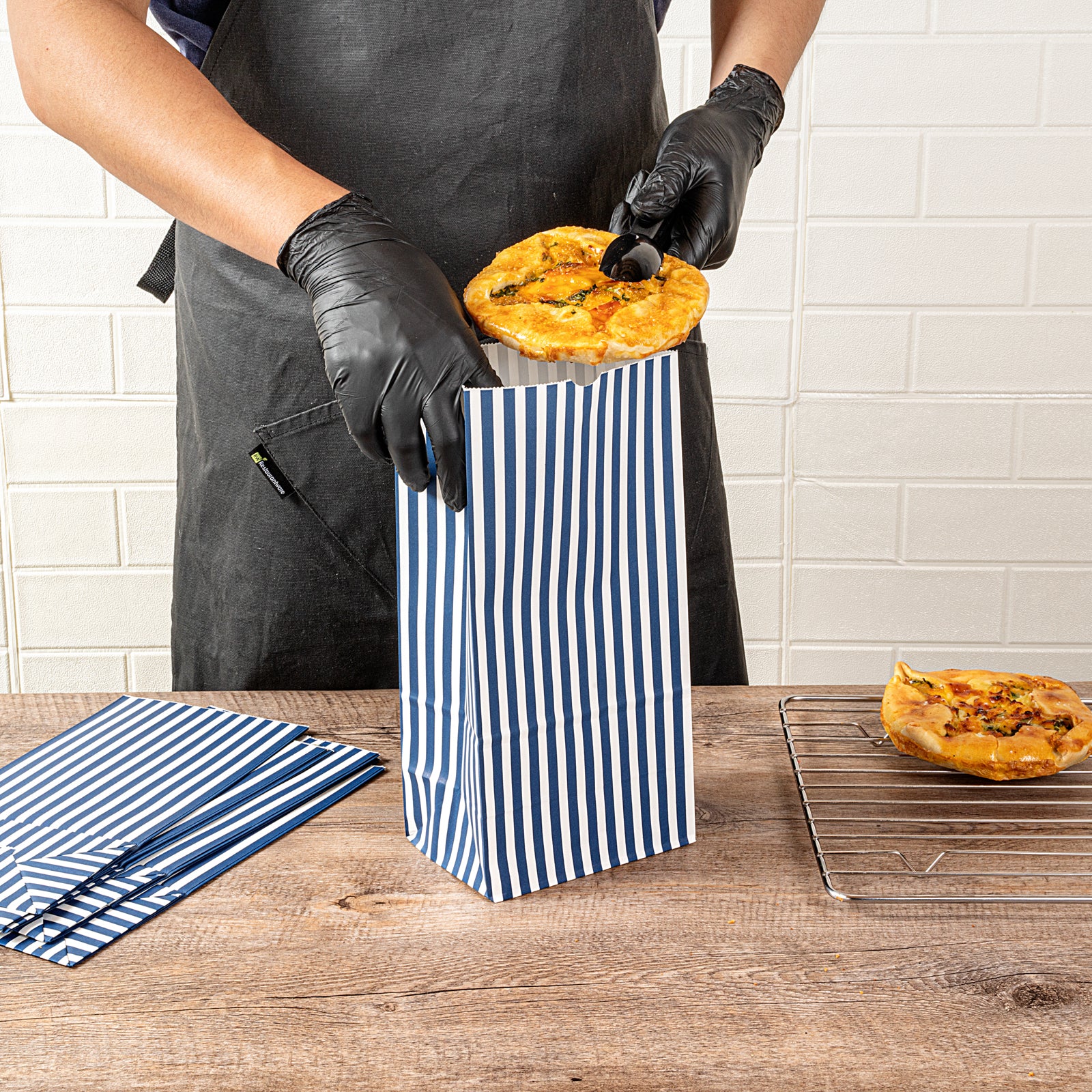 Premium Blue and White Striped Paper Bags - 8 lb Capacity, 6 x 4 x 11.75 Inches (100 Count) - Perfect for Retail Packaging, Gift Bags & Party Favors