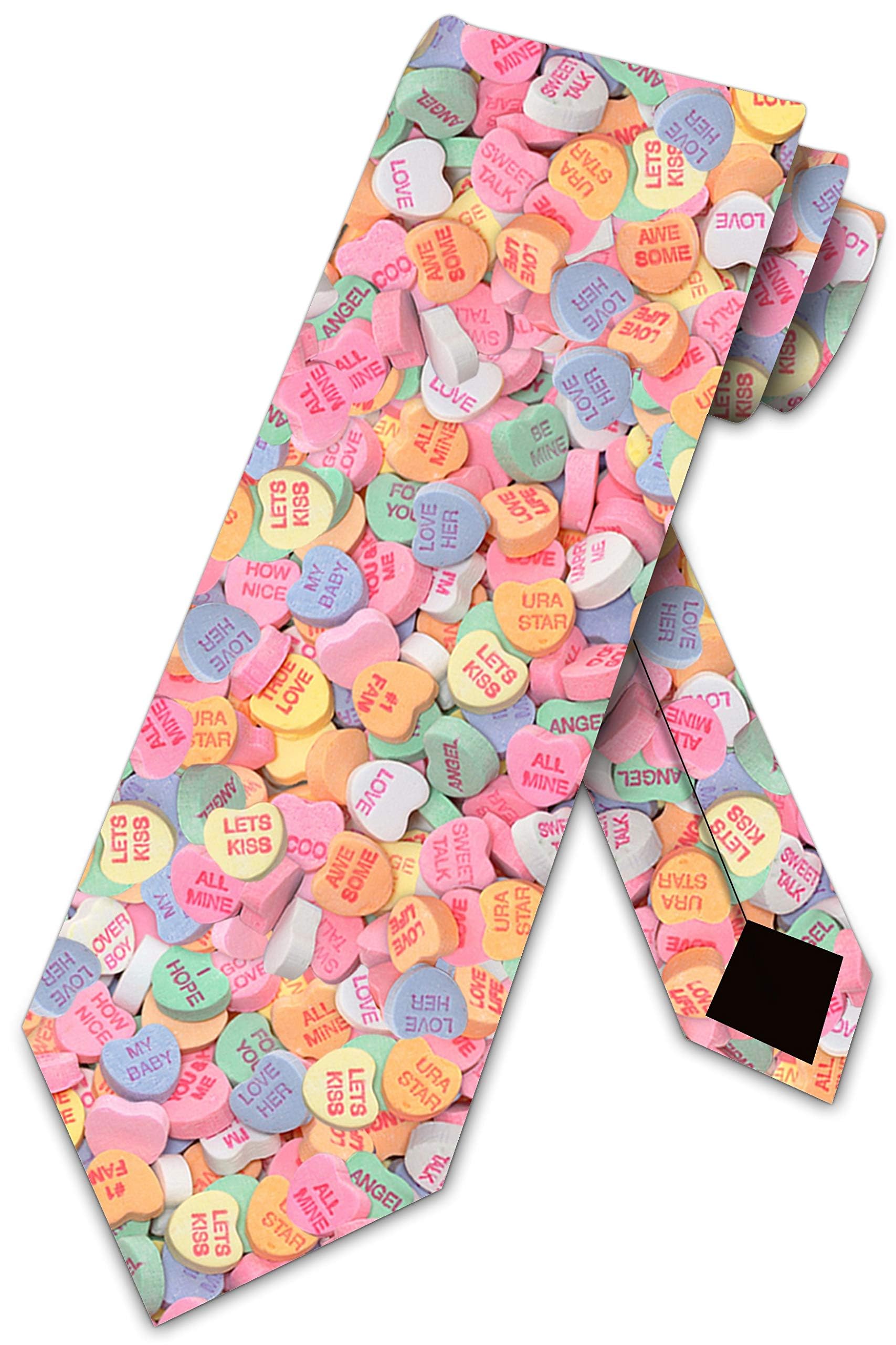 Three Rooker Valentine's Day Tie - Candy Heart Print Men's Necktie for Office, Wedding & Romantic Date Outfits