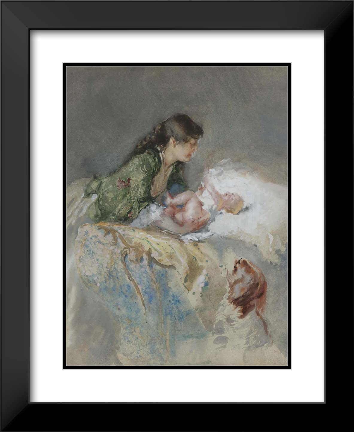 Mosè Bianchi Maternity Art Print - 19x24 Black Modern Framed Museum Quality Double Matted Painting for Living Room & Office Decor