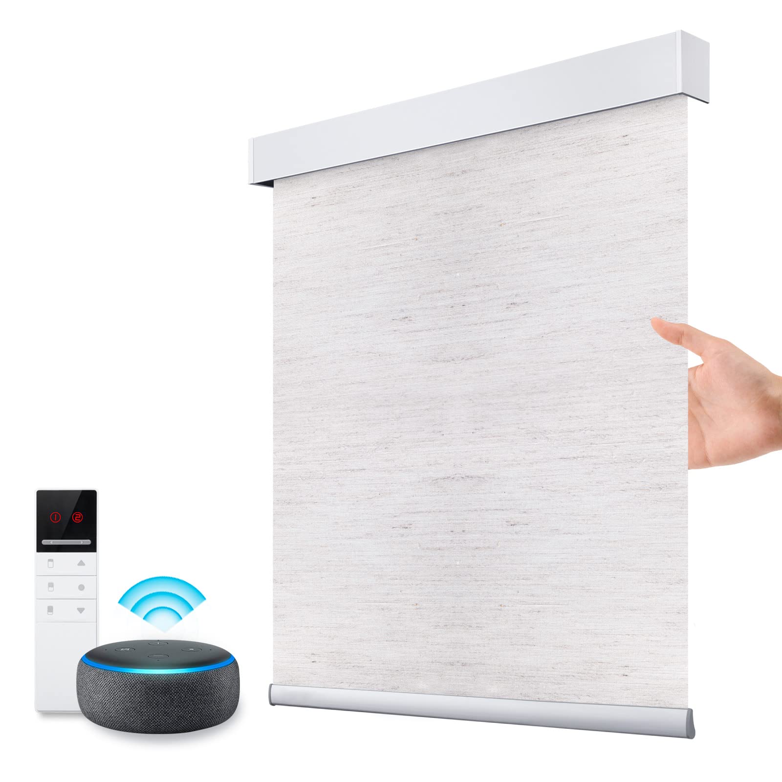 Smart Motorized Blackout Blinds with Remote Control - Wireless Rechargeable Roller Shades for Windows, Custom Size (Linen Luxury White) | Perfect for Home, Office & Restaurant Privacy & Light Control