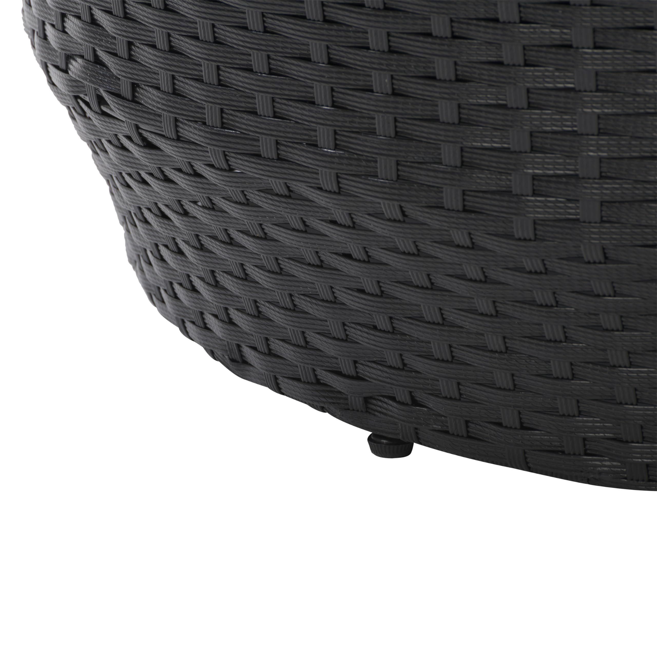 CorLiving Parksville Black Wicker Rattan Round Coffee Table with Tempered Glass Top - Perfect for Living Room, Patio, and Outdoor Decor