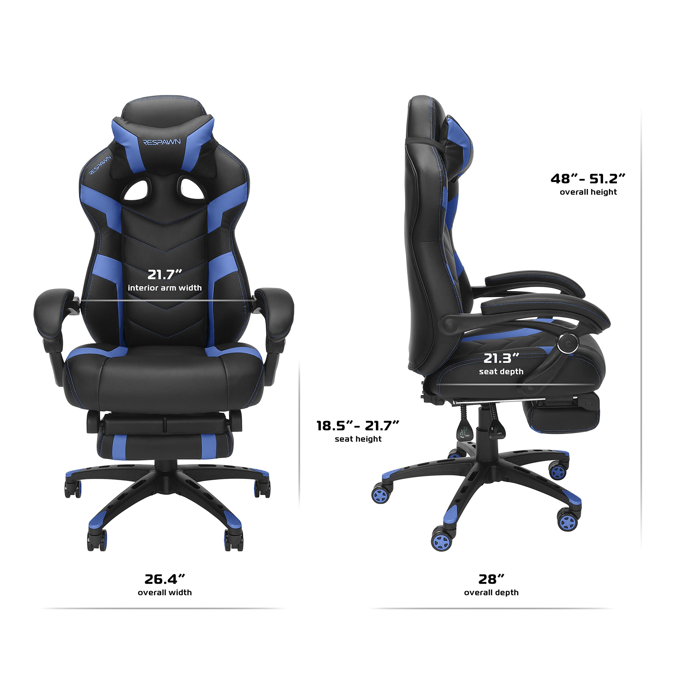 RESPAWN 110 Ergonomic Gaming Chair with Footrest - Racing Style High Back Office Chair with 360 Swivel, Adjustable Lumbar Support & Headrest Pillow - Perfect for PC Gaming, Home Office & Streaming Setup (2021 Blue)