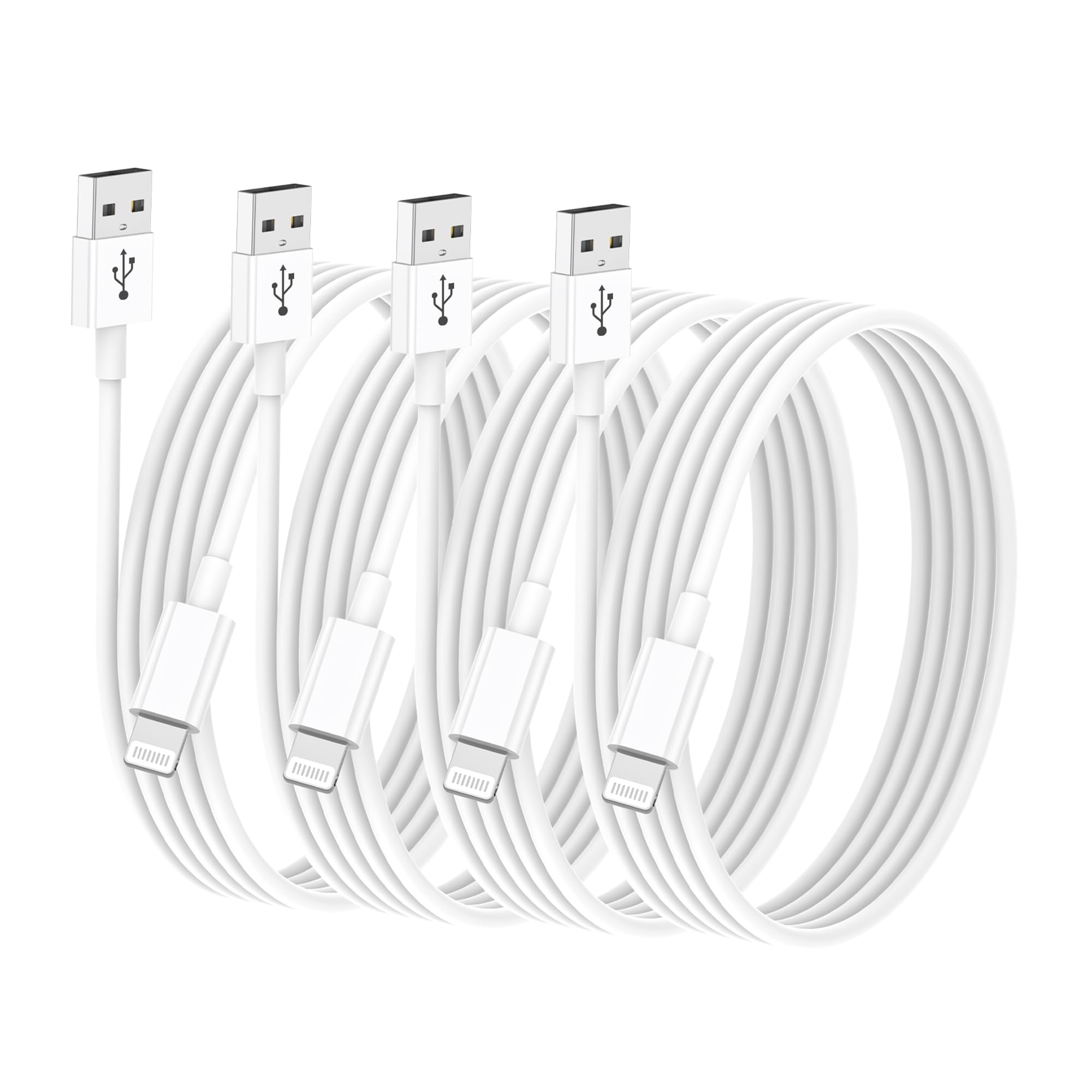 OTLPTMON 4-Pack 2M Lightning Cable for iPhone 14/13/12/11/Pro Max/XS/XR/X/8/7/6 Plus/5 & iPad - 2.4A Fast Charging USB Cable (White) - Perfect for Home, Office, Travel & Car Charging