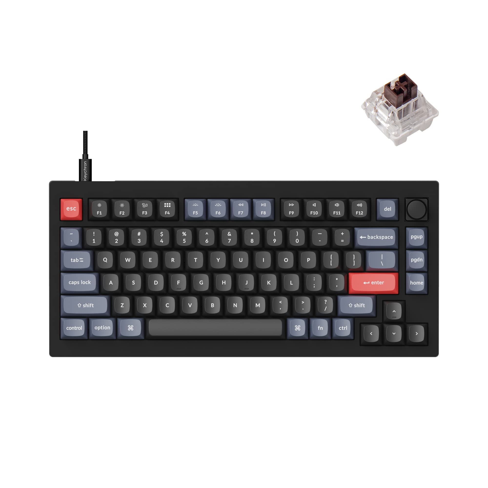 Keychron V1 75% Wired Mechanical Keyboard with Hot-Swappable K Pro Brown Switches | QMK/VIA Programmable | Mac Windows Linux Compatible | Carbon Black | Perfect for Office Work, Gaming & Programming