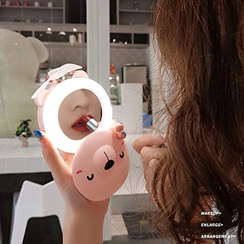 Portable LED Makeup Mirror with USB Fan - Compact Travel Cosmetic Mirror for Vanity, Dressing Table & On-the-Go Touch Ups