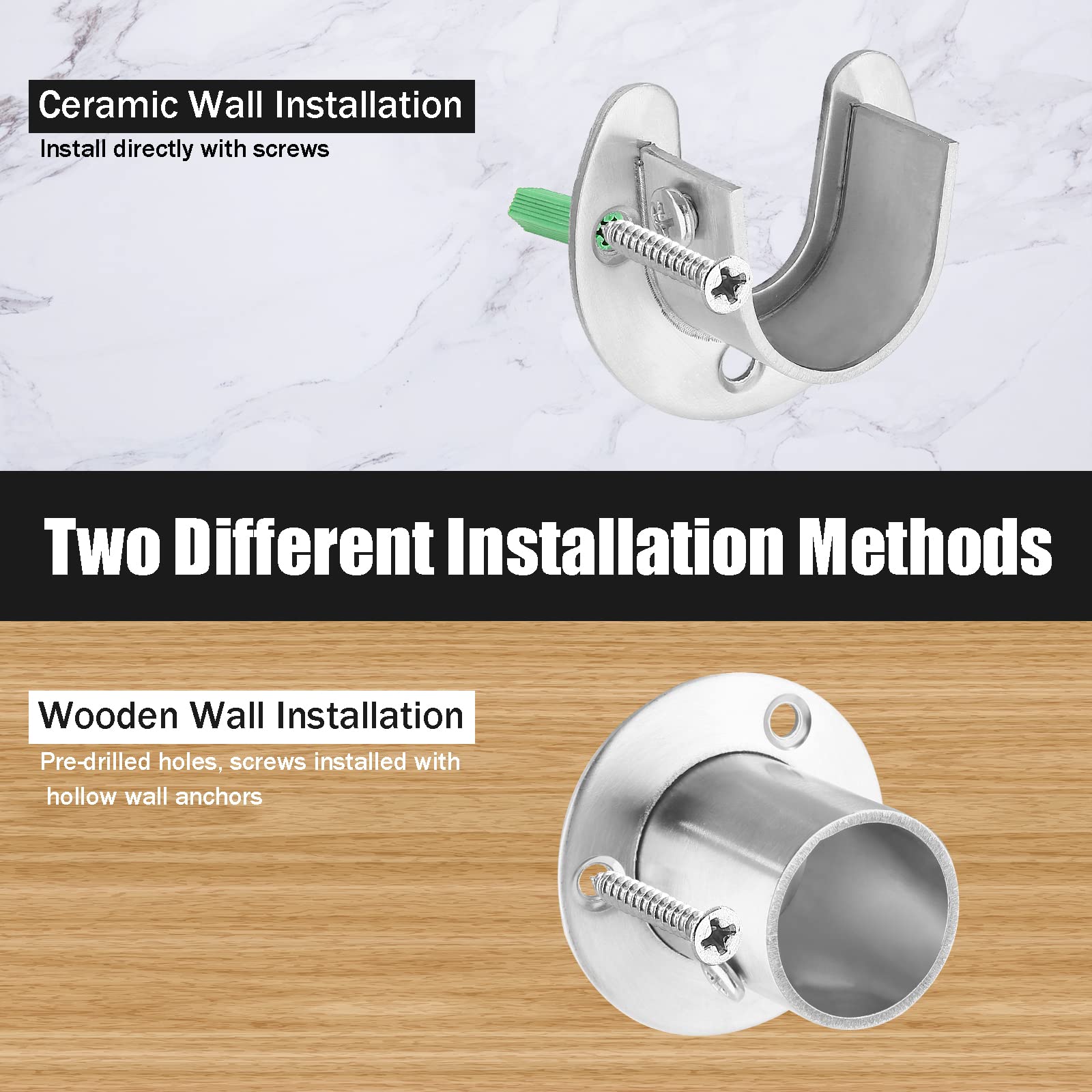 4PCS Heavy Duty Stainless Steel Closet Rod Bracket Set - 1