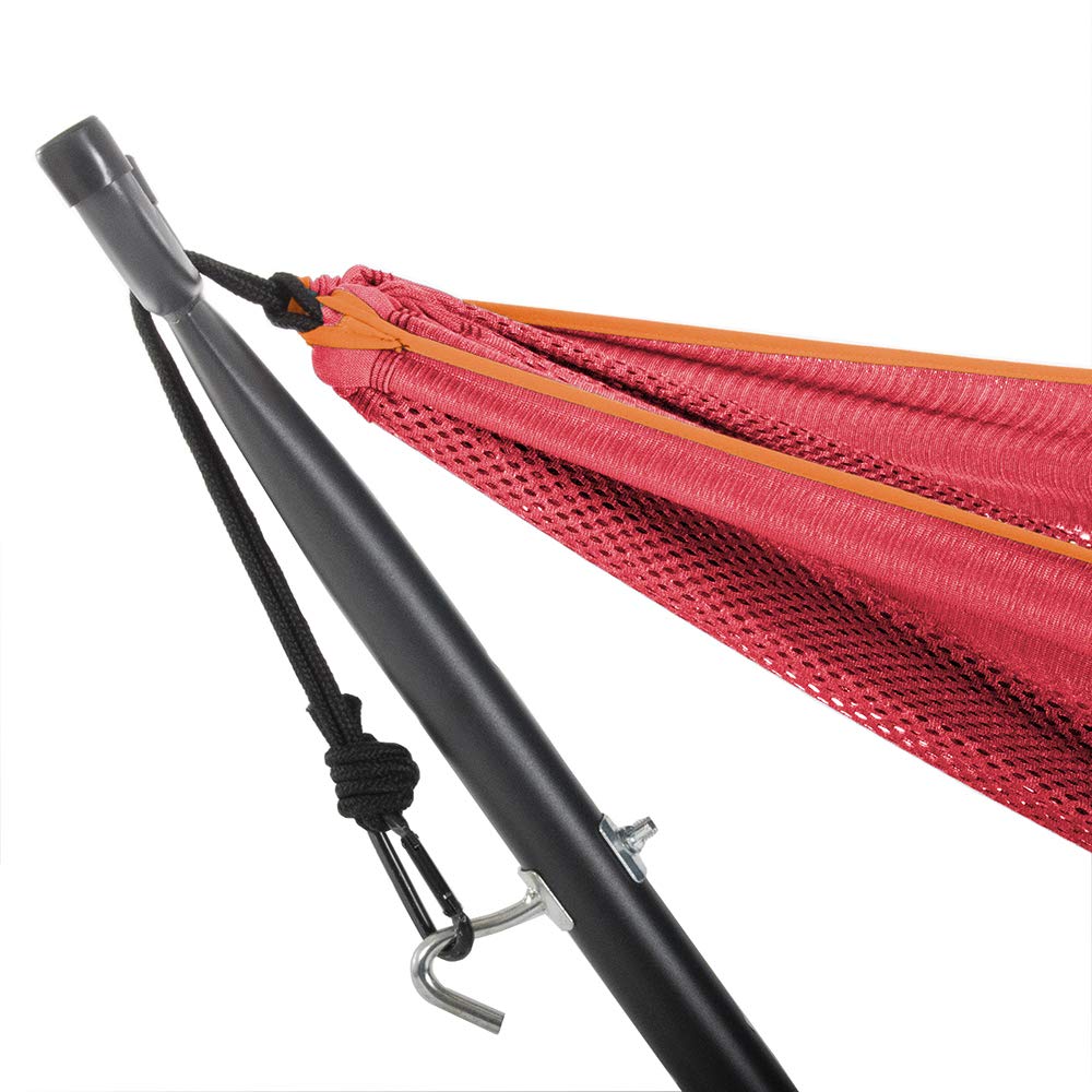 Vivere C9MESH-46 Double Hammock with Steel Stand - Peach & Punch Color - Outdoor Patio, Backyard, Camping & Beach Relaxation