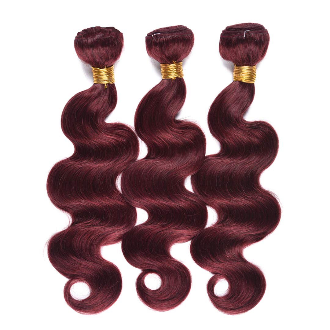 99J Wine Red Brazilian Virgin Human Hair Weaves - 4X4 Lace Closure & 3 Bundles (16 18 20 with 16C) | Mink Burgundy Body Wave Pre-Plucked Hairline with Baby Hair | Perfect for Protective Styles, Wig Making & Everyday Glam