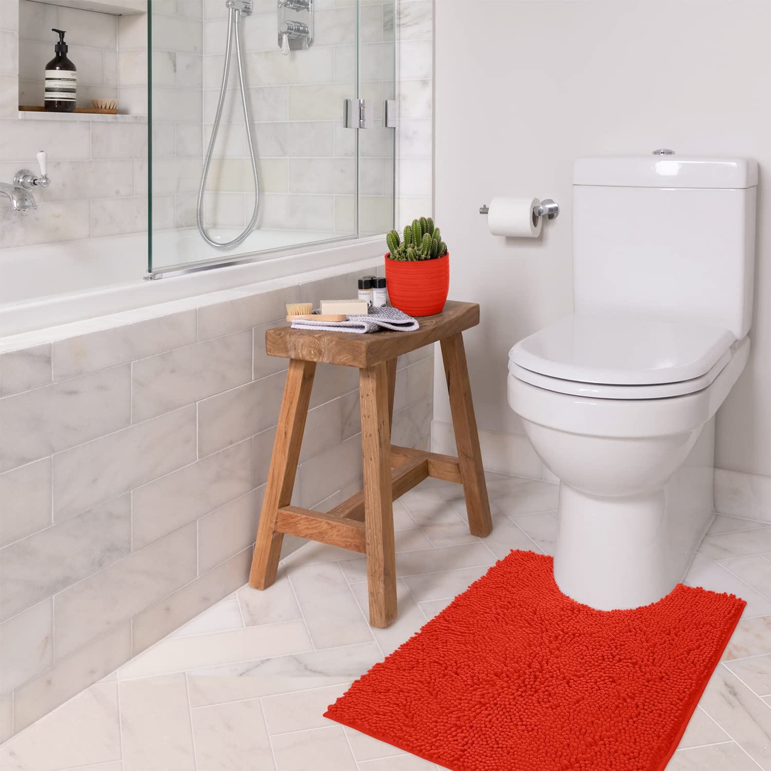 LuxUrux Luxury Shaggy Toilet Bath Mat - U-Shaped Contour Bathroom Rug, Super Soft & Absorbent, Quick-Dry Non-Slip Floor Mat, Machine Washable (20