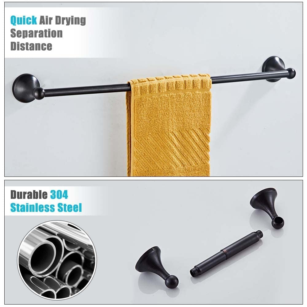 8-Piece Bathroom Accessory Set - Adjustable Towel Bar, Towel Ring, Toilet Paper Holder & Robe Hook - Oil Rubbed Bronze Wall Mounted Bathroom Hardware - Perfect for Modern Bathrooms, Powder Rooms & Spa-Style Decor