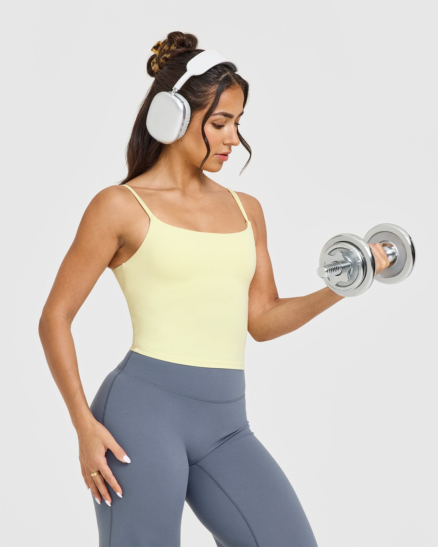SoftMotion™ Strappy Mid Vest with Built-in Bra Shelf - Pastel Yellow | Women's Activewear for Yoga, Running & Gym Workouts