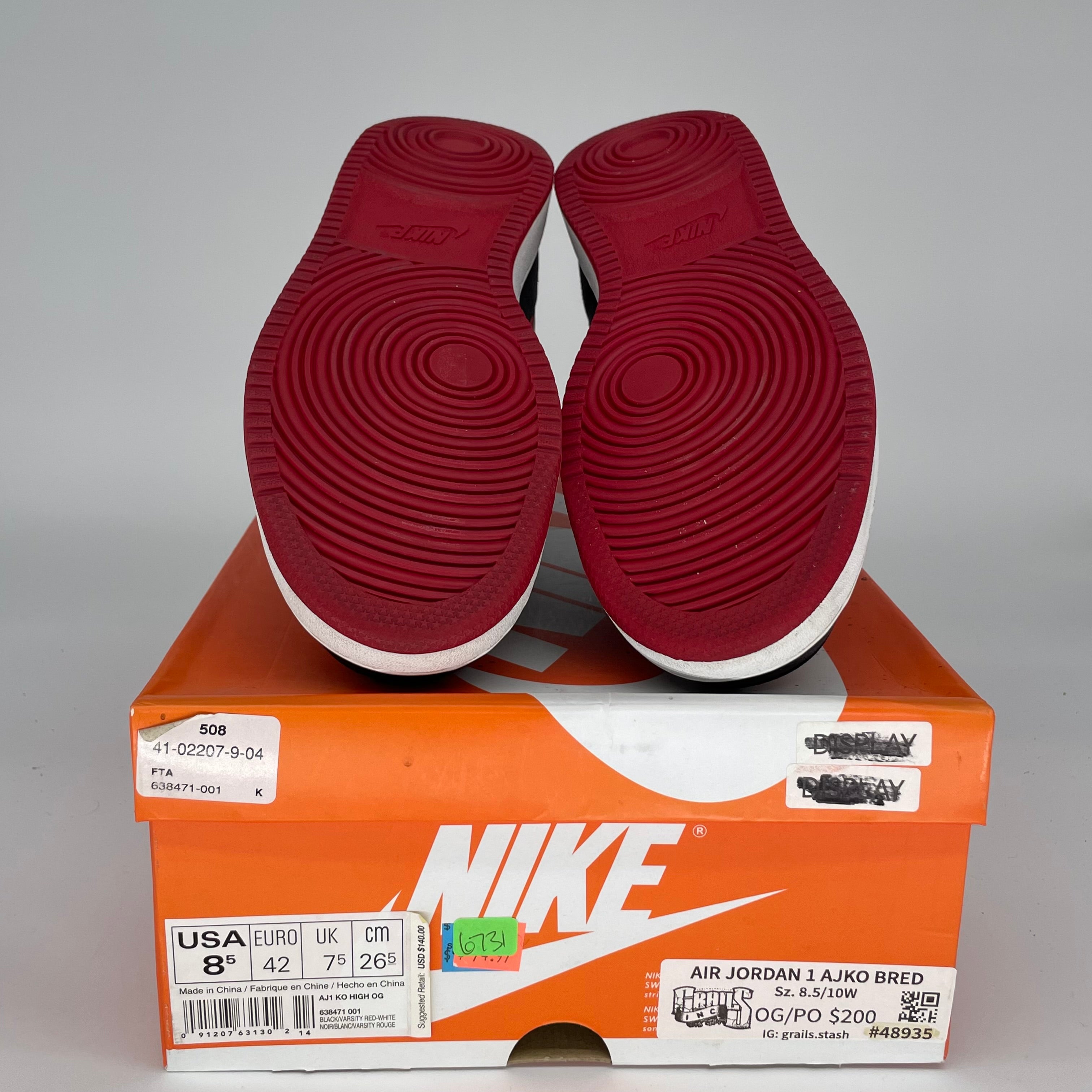 Original Air Jordan 1 AJKO Bred Men's Basketball Shoes Size 8.5 (638471-001) - Retro Style Sneakers for Casual Wear & Street Fashion